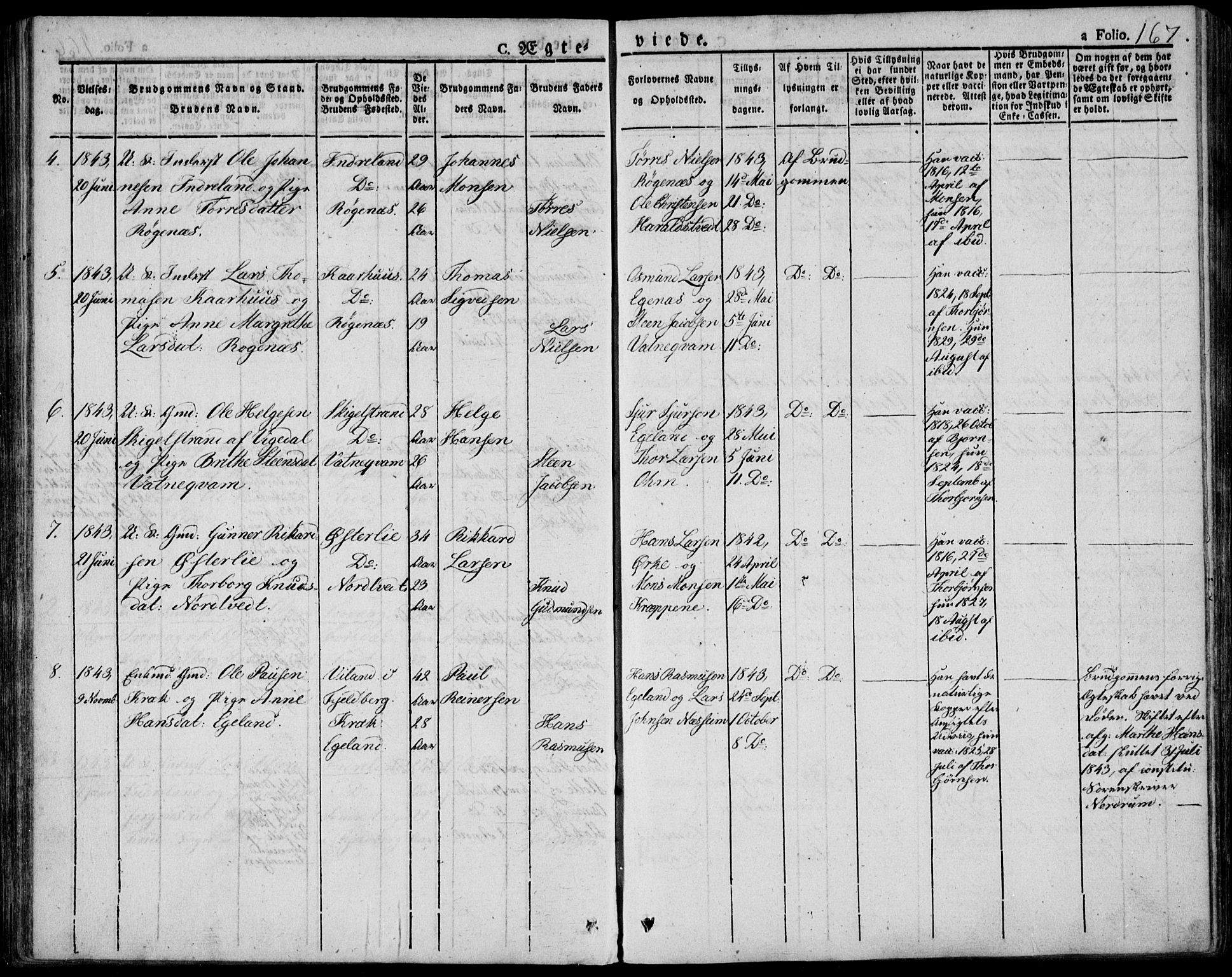 Skjold sokneprestkontor, AV/SAST-A-101847/H/Ha/Haa/L0005: Parish register (official) no. A 5, 1830-1856, p. 167