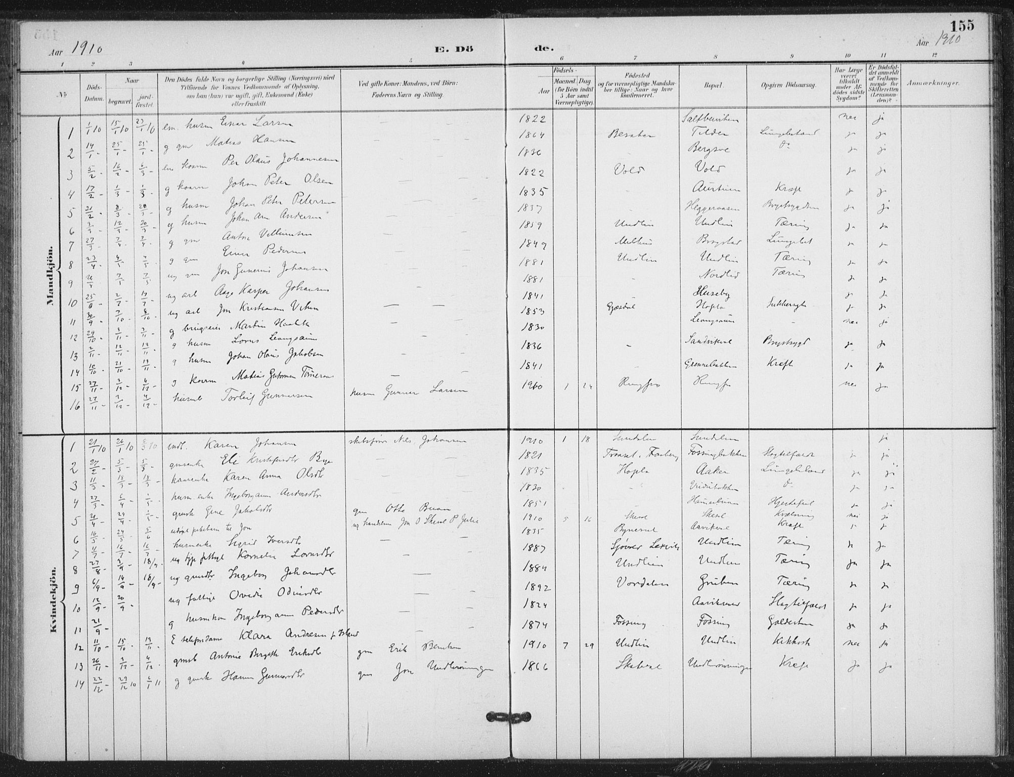 Ministerialprotokoller, klokkerbøker og fødselsregistre - Nord-Trøndelag, AV/SAT-A-1458/714/L0131: Parish register (official) no. 714A02, 1896-1918, p. 155