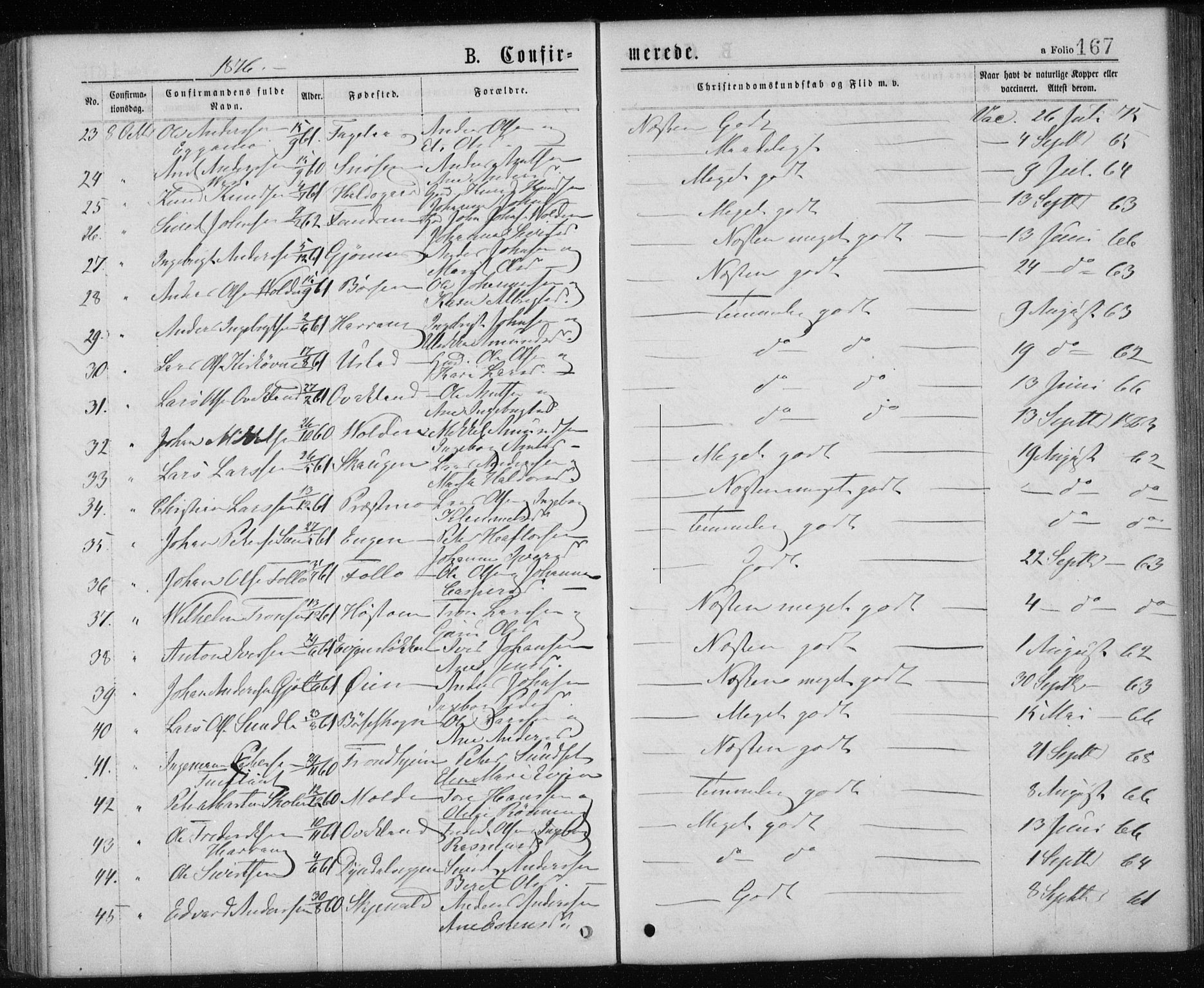 Ministerialprotokoller, klokkerbøker og fødselsregistre - Sør-Trøndelag, SAT/A-1456/668/L0817: Parish register (copy) no. 668C06, 1873-1884, p. 167