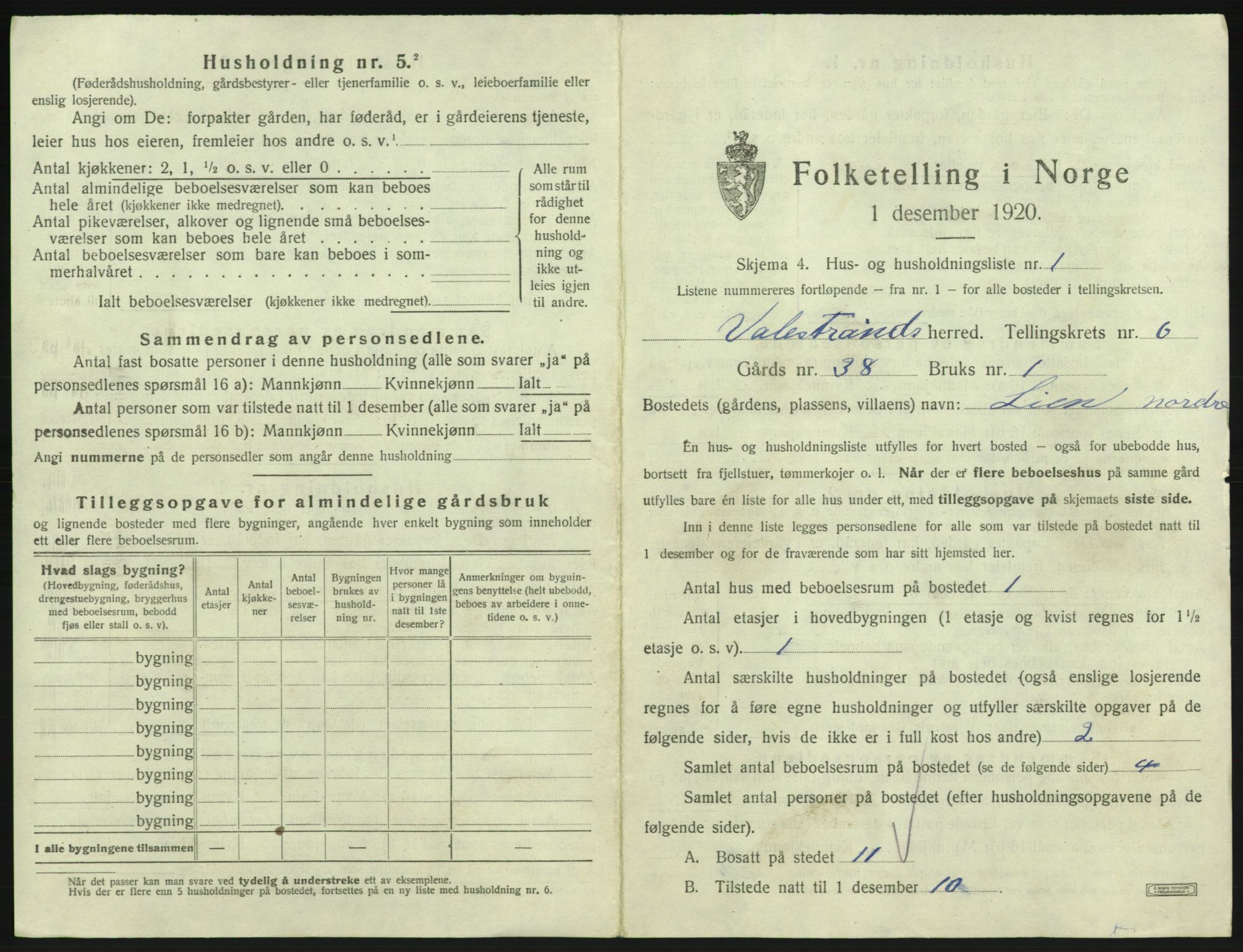 SAB, 1920 census for Valestrand, 1920, p. 375