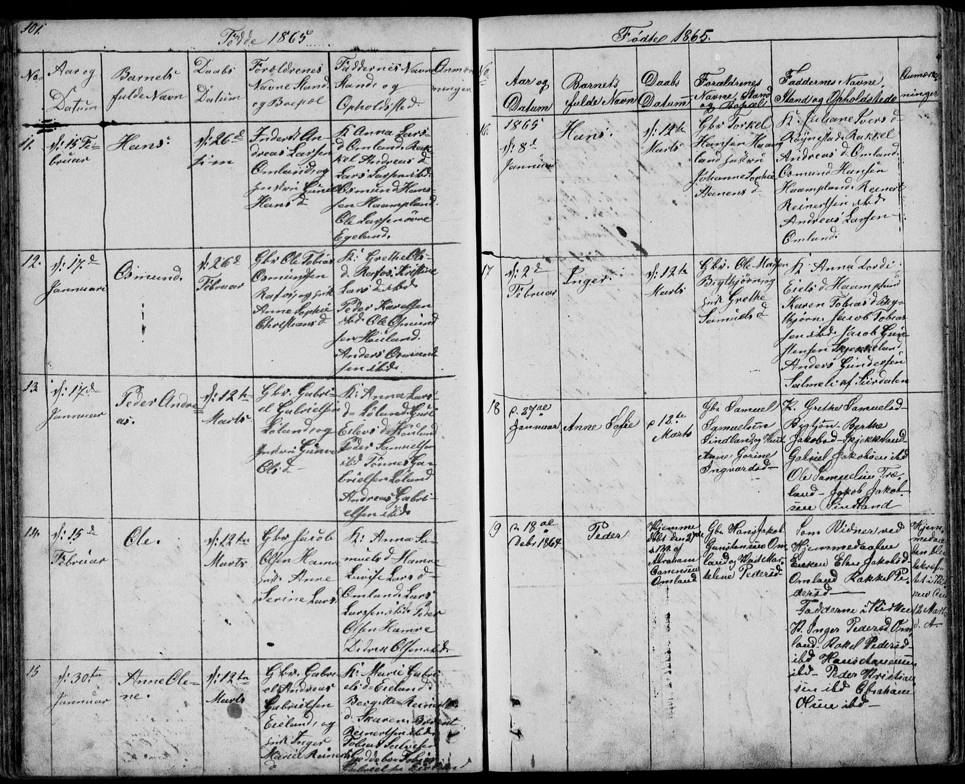 Kvinesdal sokneprestkontor, AV/SAK-1111-0026/F/Fb/Fbb/L0001: Parish register (copy) no. B 1, 1852-1872, p. 101