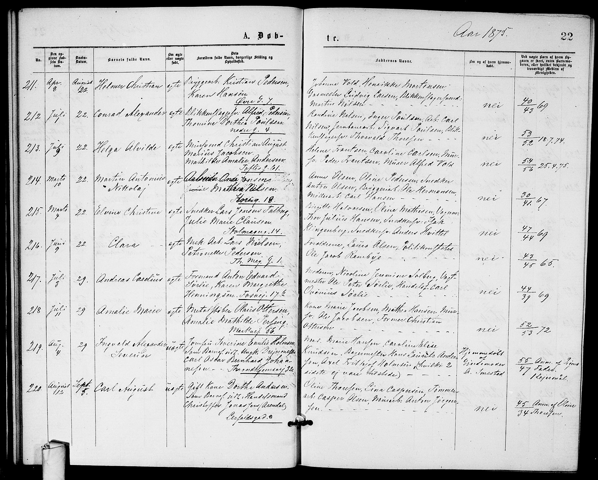 Paulus prestekontor Kirkebøker, AV/SAO-A-10871/G/Ga/L0001: Parish register (copy) no. 1, 1875-1878, p. 22