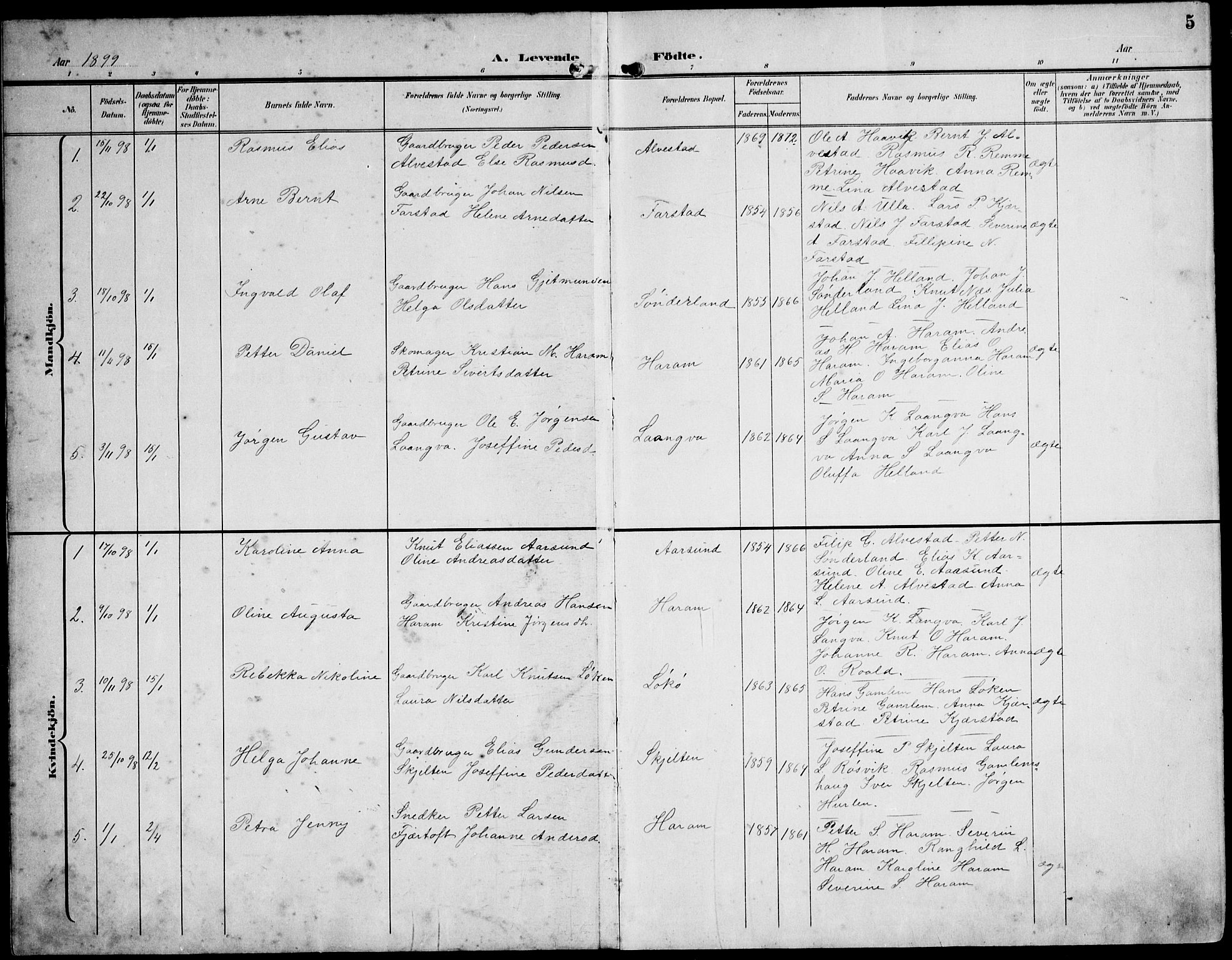 Ministerialprotokoller, klokkerbøker og fødselsregistre - Møre og Romsdal, AV/SAT-A-1454/536/L0511: Parish register (copy) no. 536C06, 1899-1944, p. 5