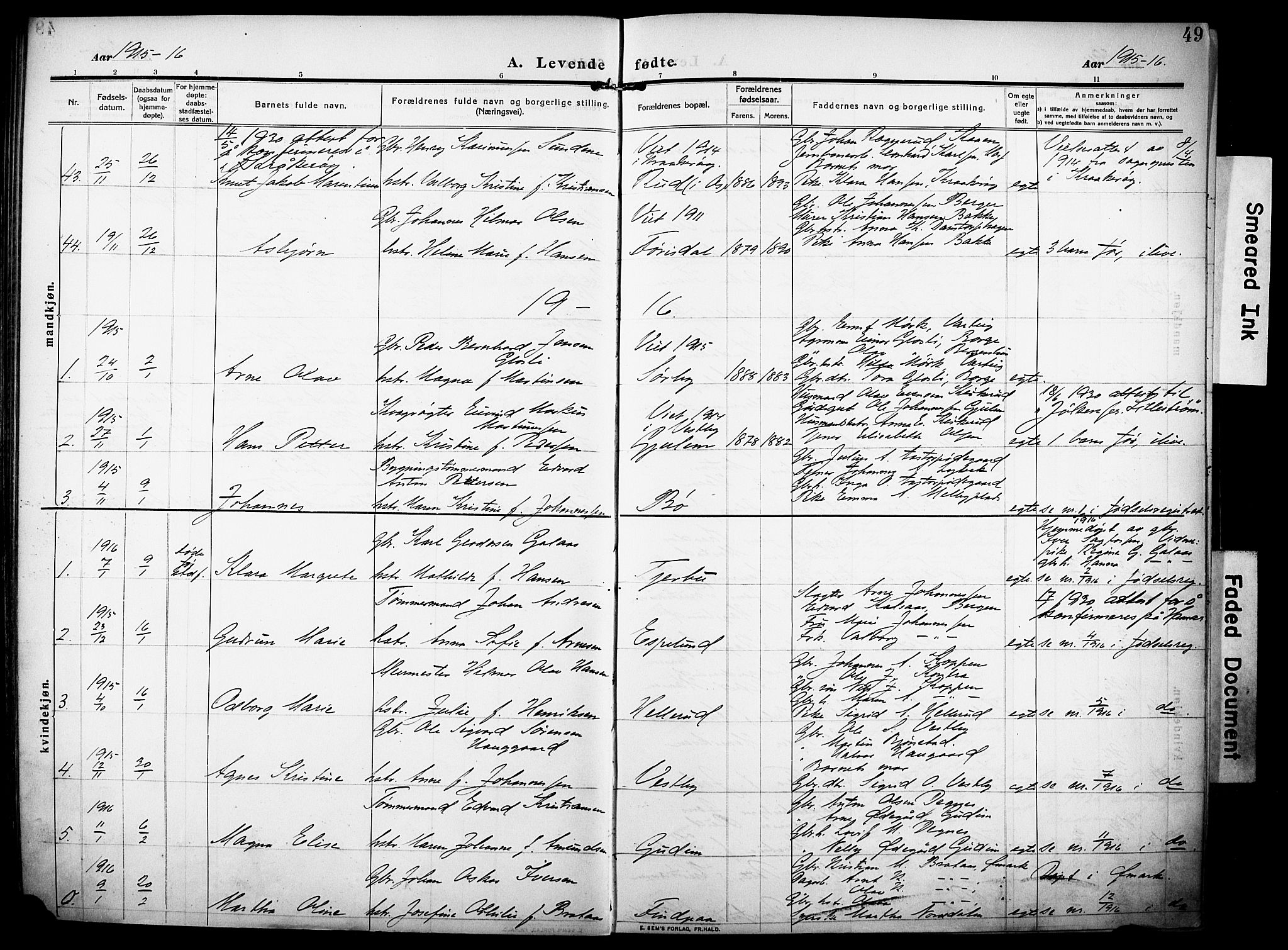 Rakkestad prestekontor Kirkebøker, AV/SAO-A-2008/F/Fa/L0015: Parish register (official) no. I 15, 1909-1922, p. 49