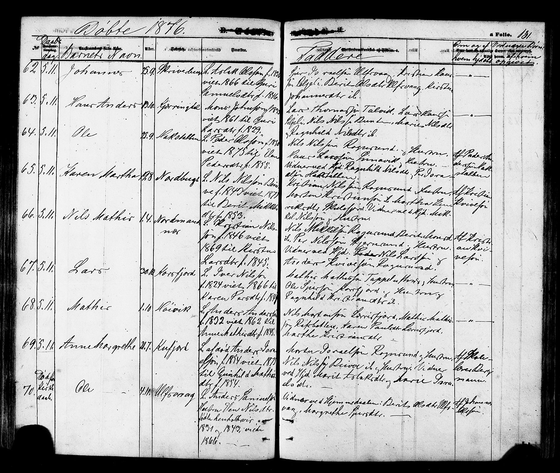 Talvik sokneprestkontor, SATØ/S-1337/H/Ha/L0011kirke: Parish register (official) no. 11, 1864-1877, p. 131