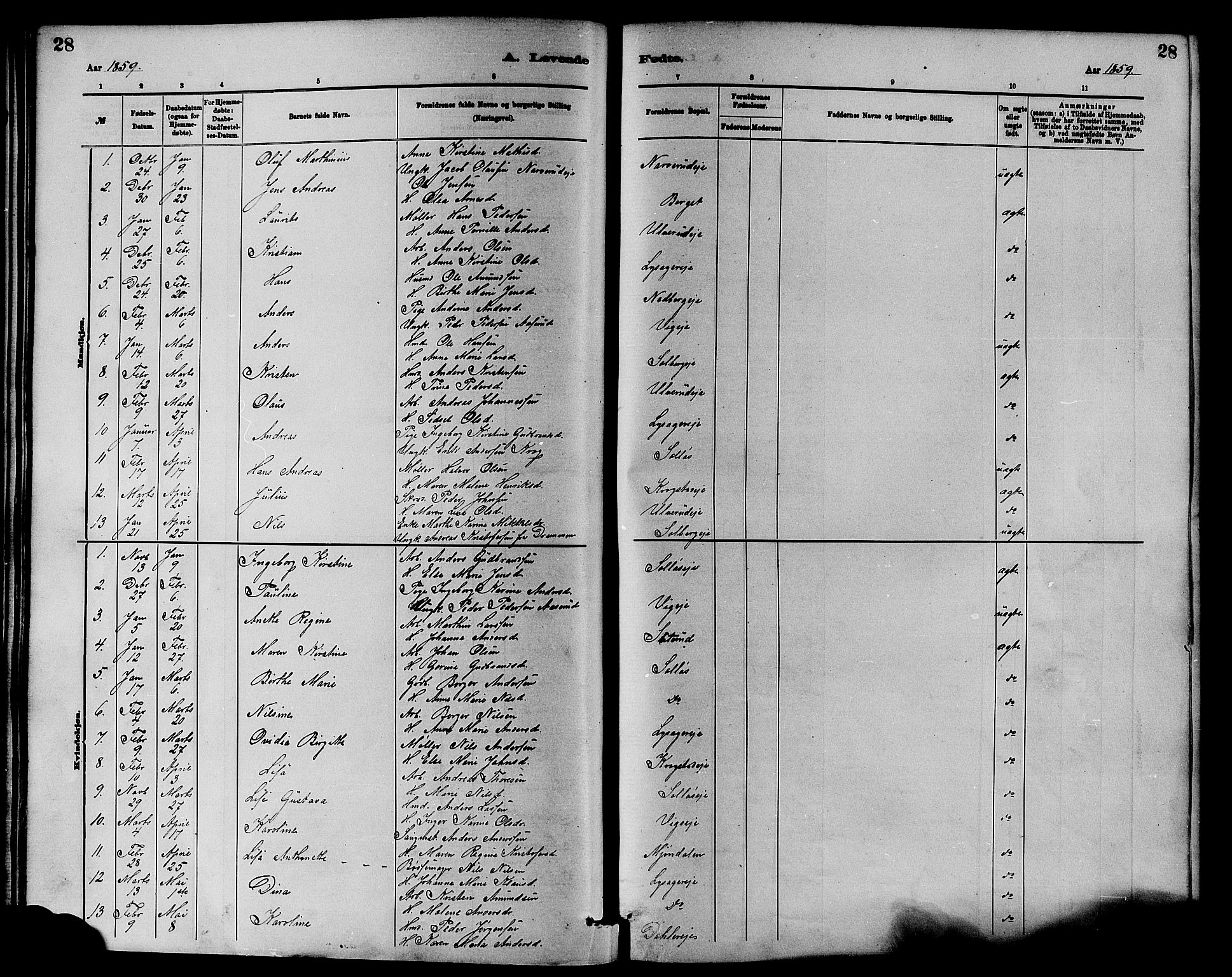 Nedre Eiker kirkebøker, SAKO/A-612/F/Fa/L0001: Parish register (official) no. 1, 1853-1877, p. 28