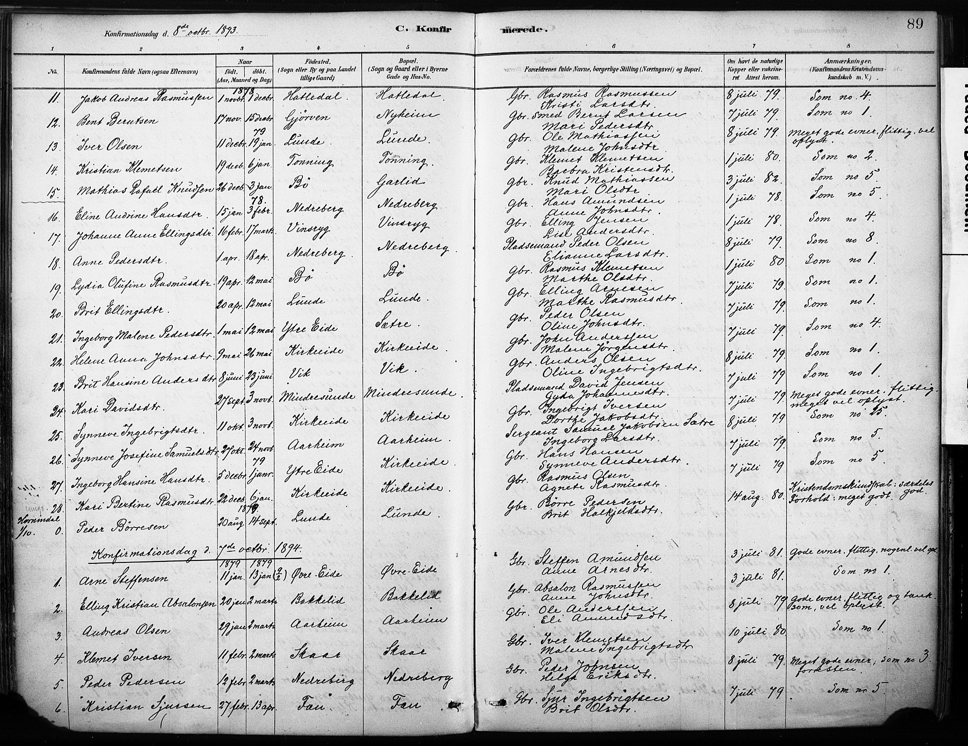 Stryn Sokneprestembete, SAB/A-82501: Parish register (official) no. B 1, 1878-1907, p. 89