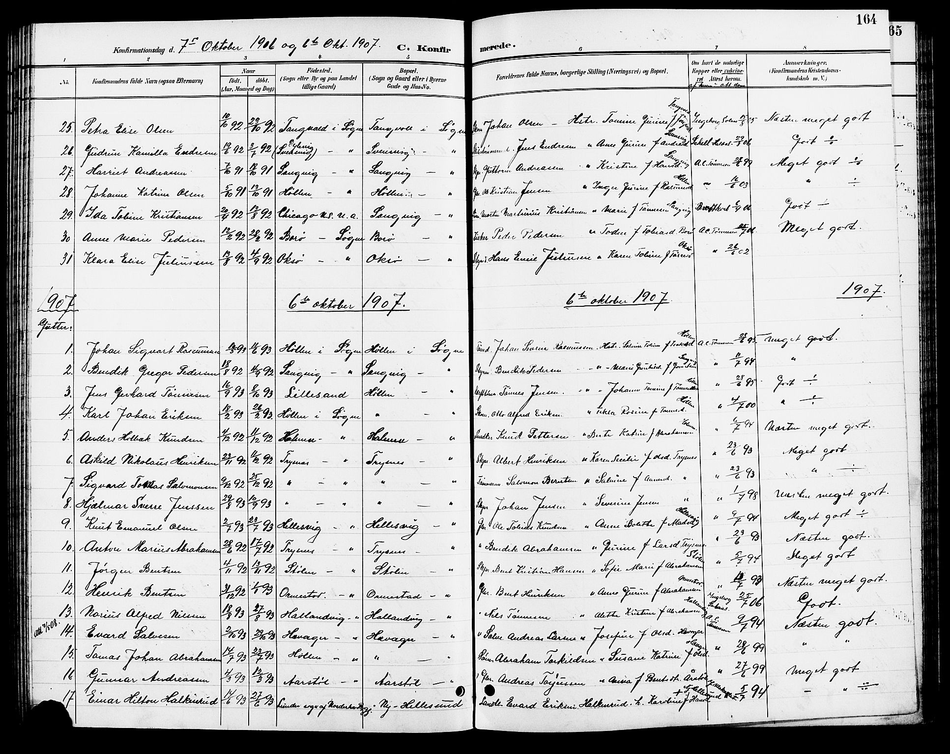 Søgne sokneprestkontor, SAK/1111-0037/F/Fb/Fbb/L0006: Parish register (copy) no. B 6, 1892-1911, p. 164