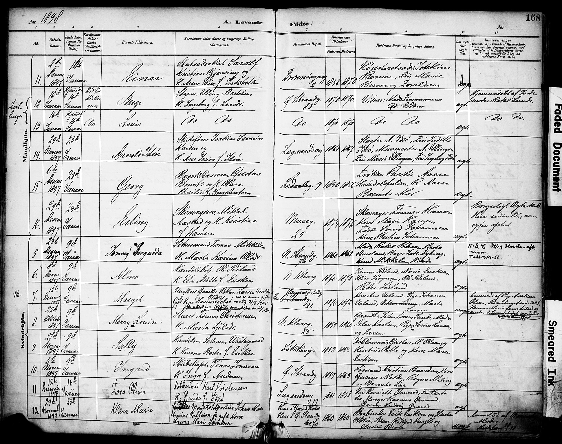 Domkirken sokneprestkontor, AV/SAST-A-101812/001/30/30BA/L0030: Parish register (official) no. A 29, 1889-1902, p. 168