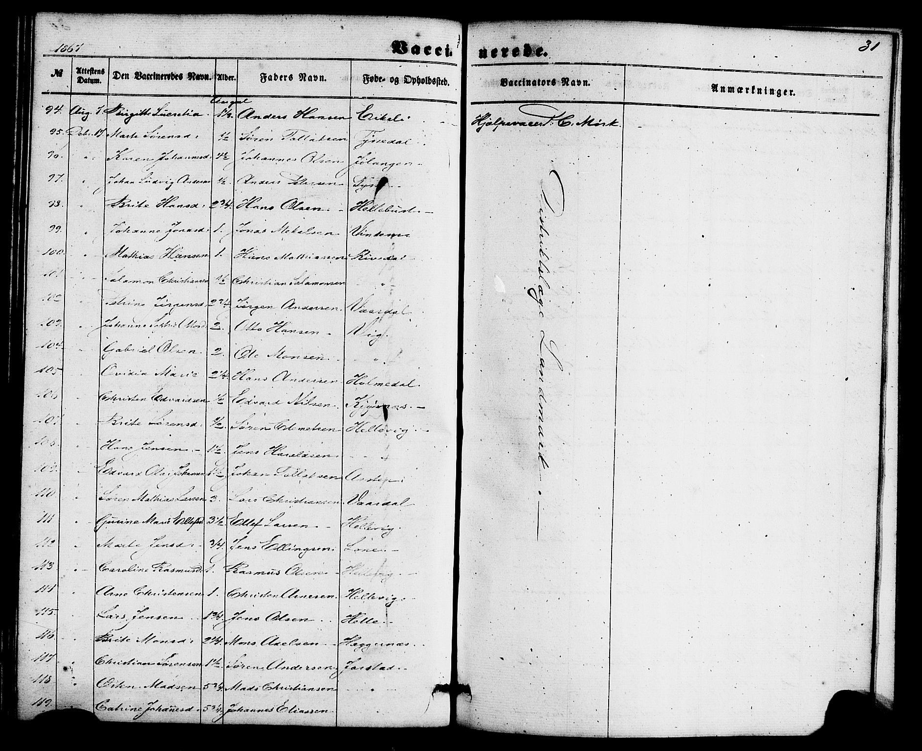 Fjaler sokneprestembete, AV/SAB-A-79801/H/Haa/Haaa/L0011: Parish register (official) no. A 11, 1860-1867, p. 31