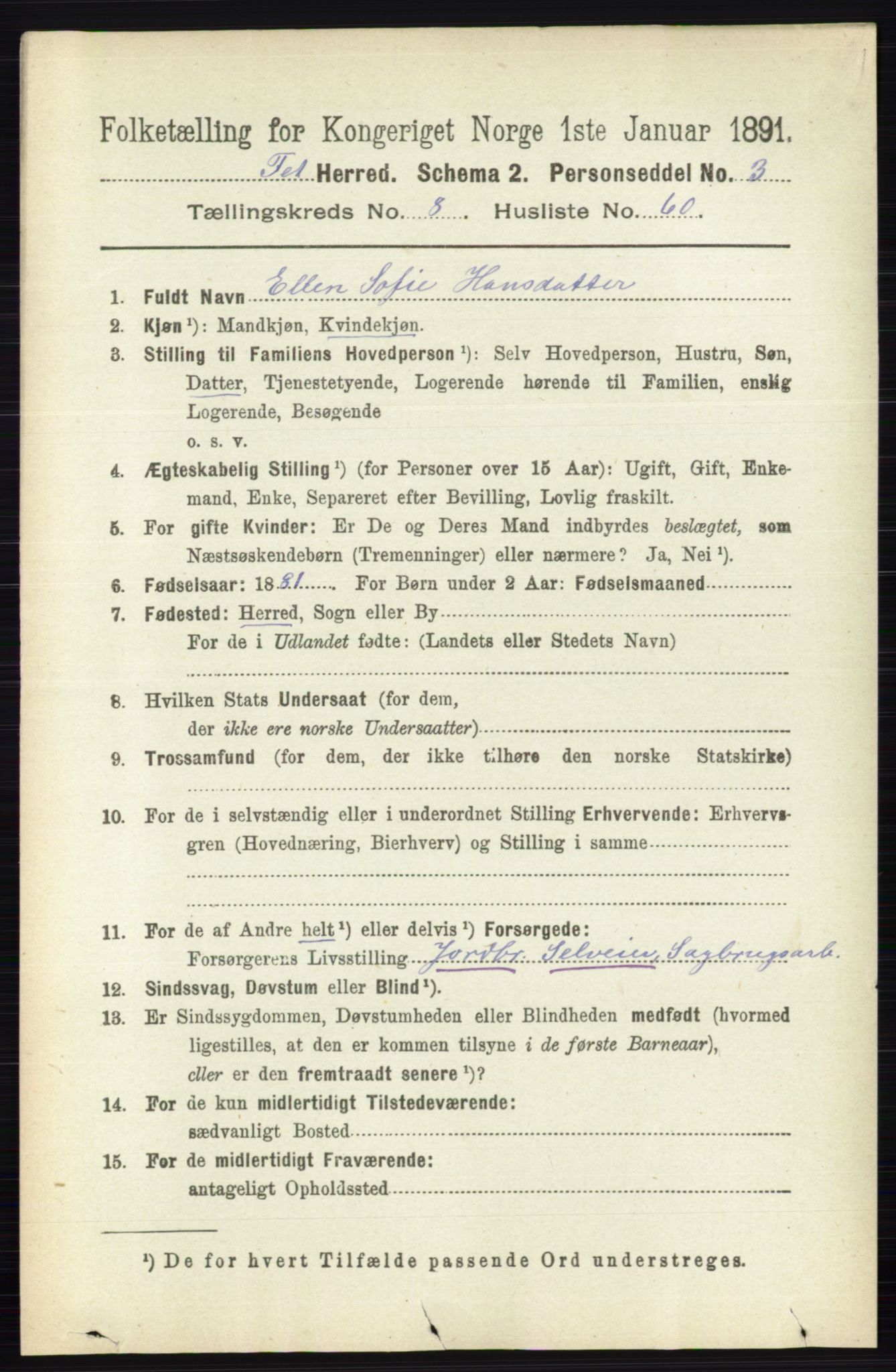 RA, 1891 census for 0227 Fet, 1891, p. 3409