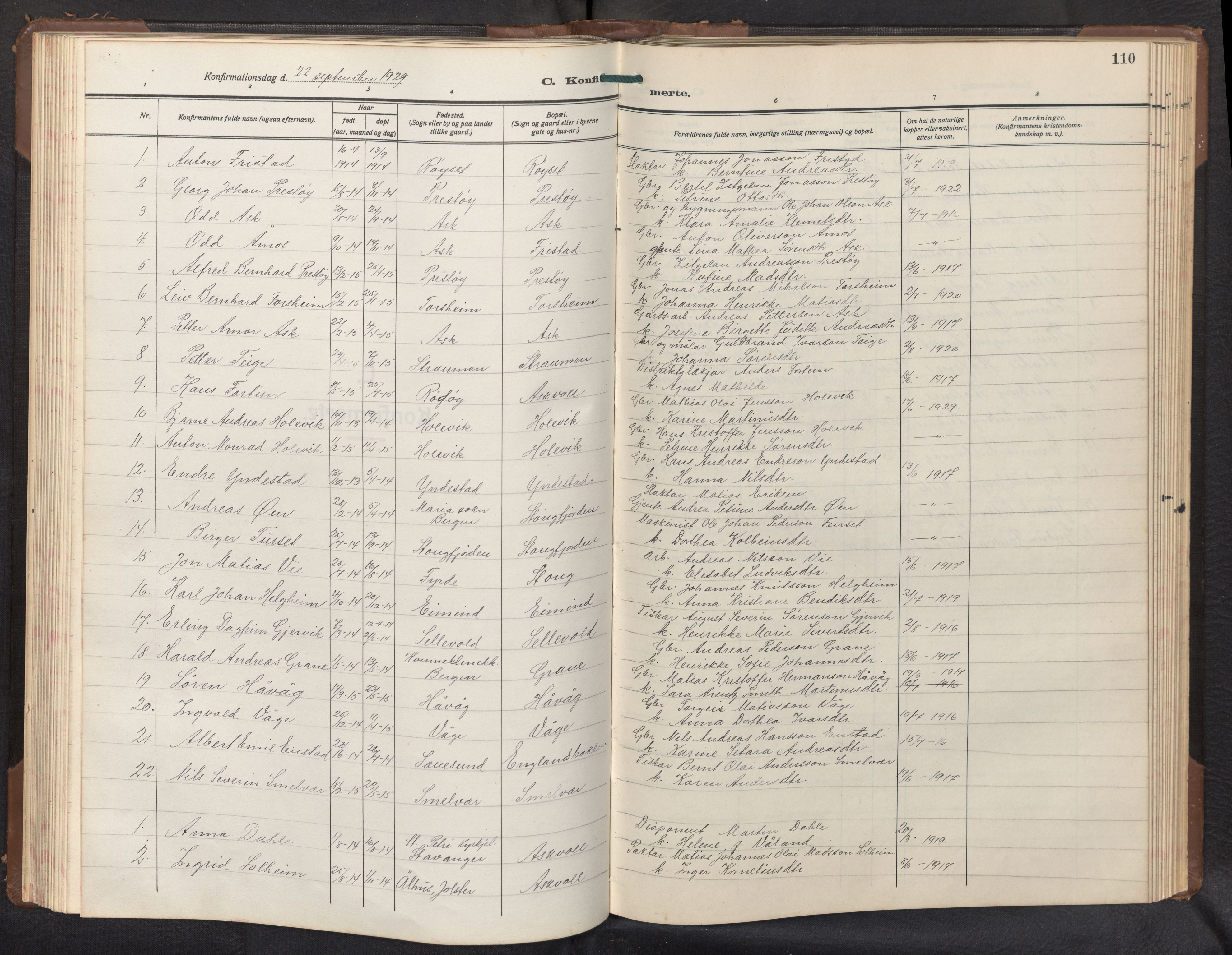 Askvoll sokneprestembete, AV/SAB-A-79501/H/Hab/Haba/L0005: Parish register (copy) no. A 5, 1929-1954, p. 109b-110a