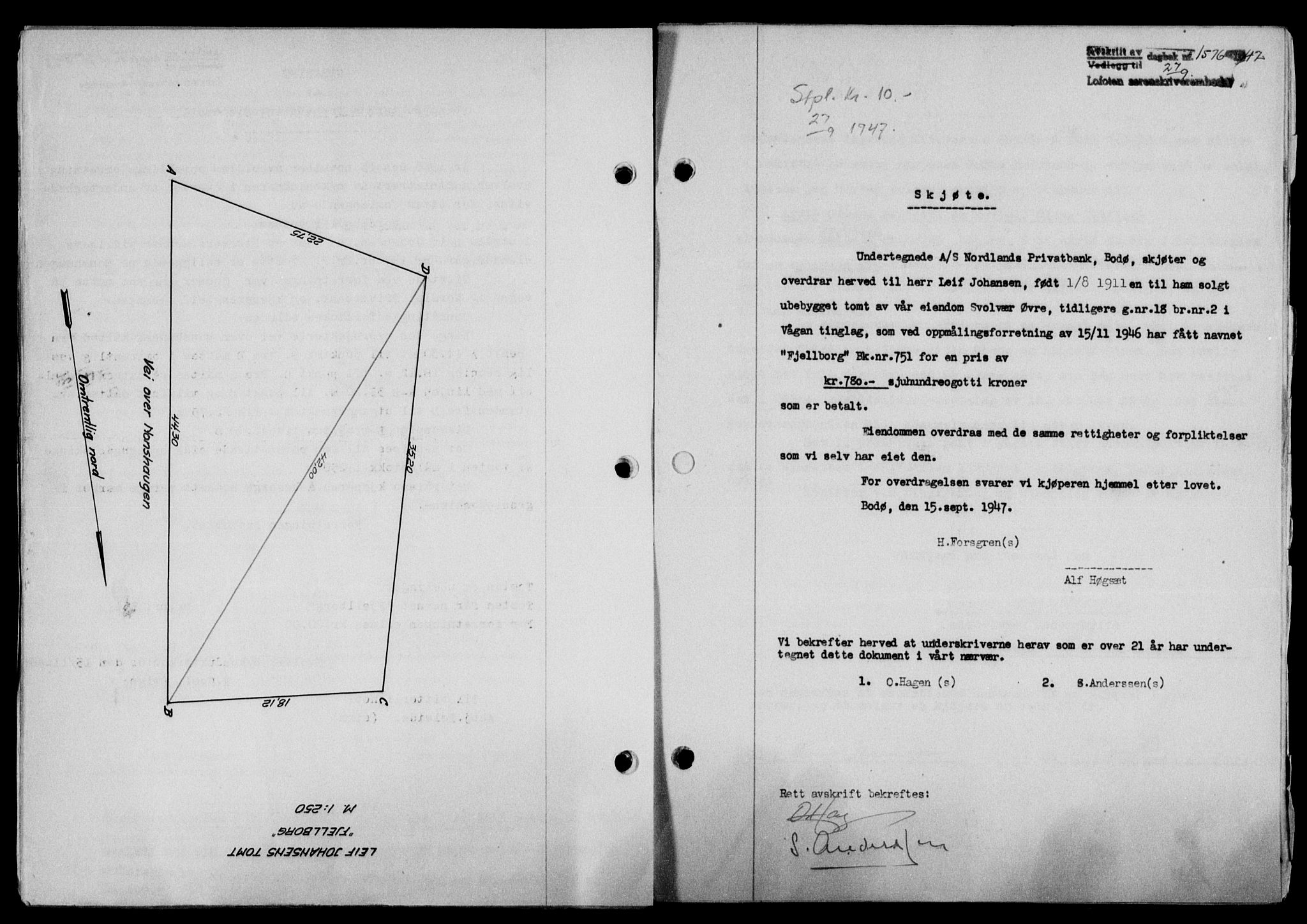 Lofoten sorenskriveri, SAT/A-0017/1/2/2C/L0016a: Mortgage book no. 16a, 1947-1947, Diary no: : 1576/1947