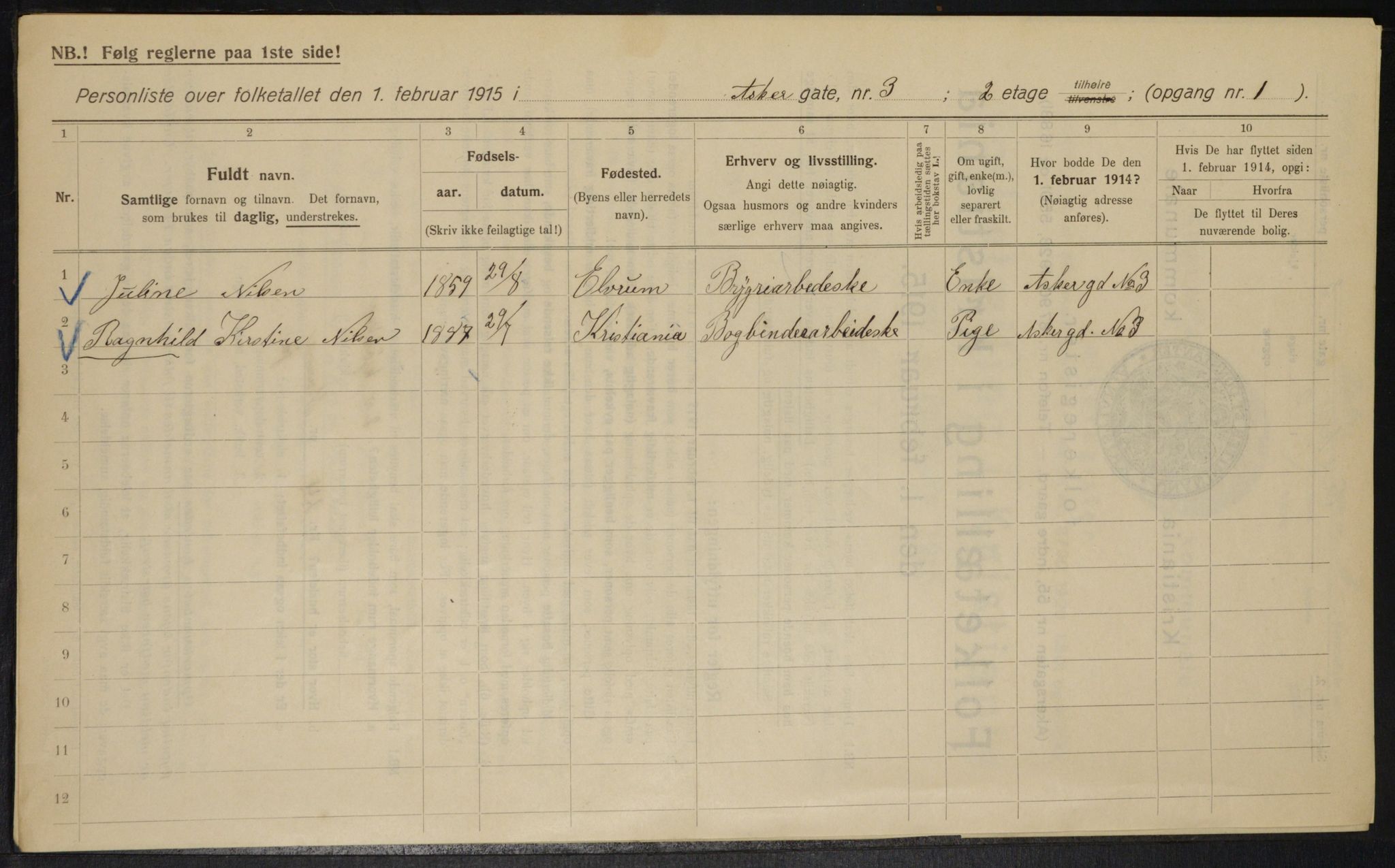 OBA, Municipal Census 1915 for Kristiania, 1915, p. 2602