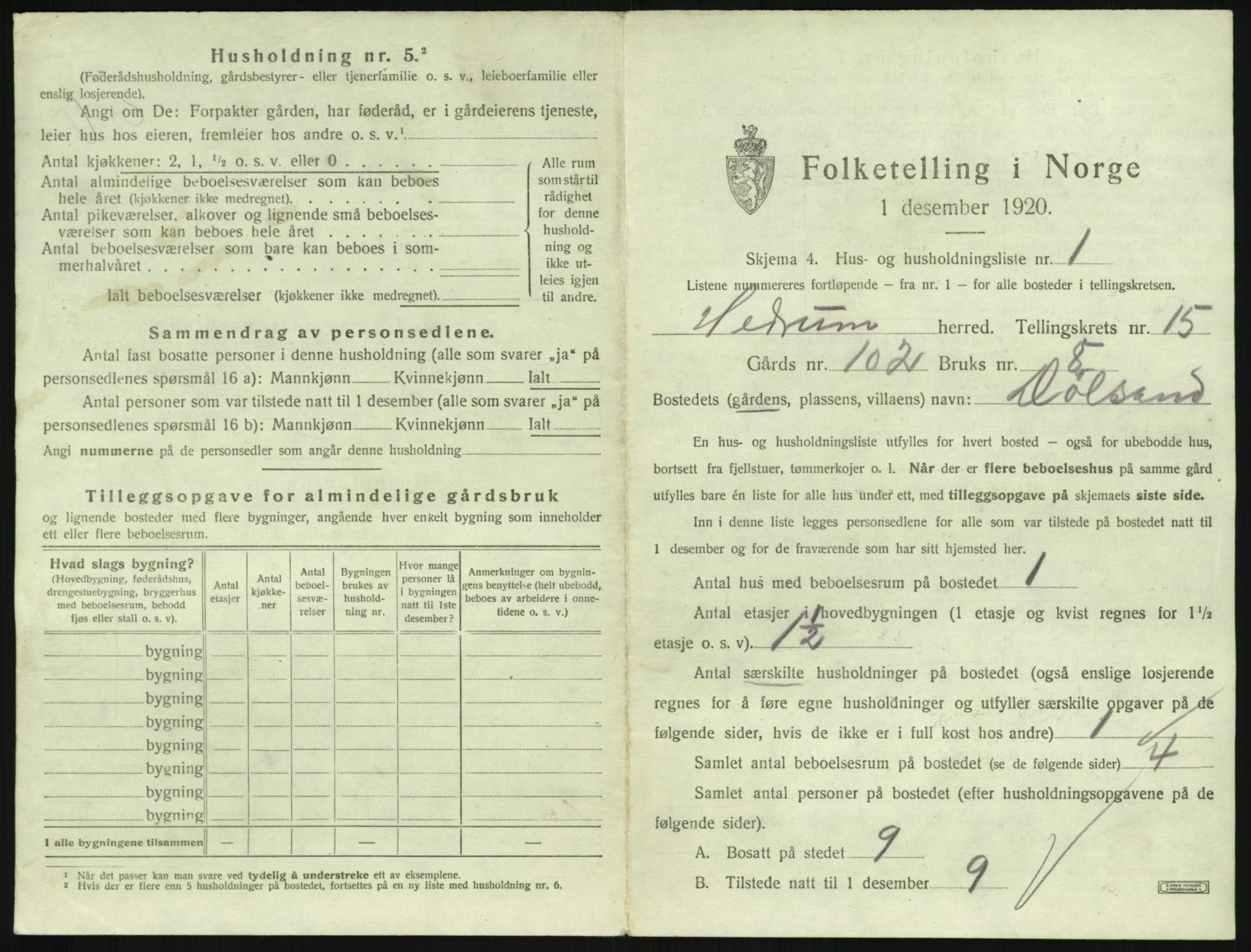 SAKO, 1920 census for Hedrum, 1920, p. 1413