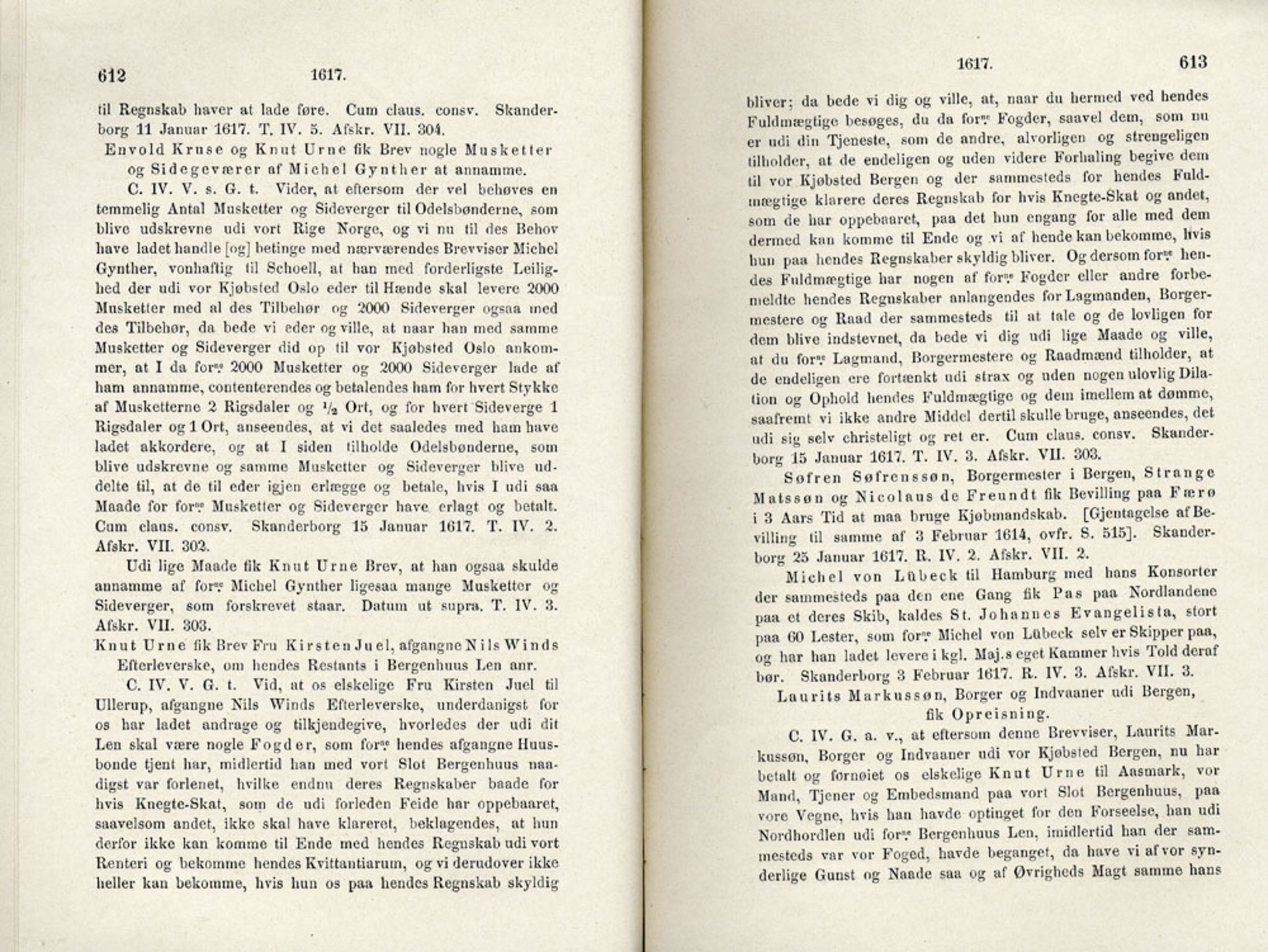 Publikasjoner utgitt av Det Norske Historiske Kildeskriftfond, PUBL/-/-/-: Norske Rigs-Registranter, bind 4, 1603-1618, p. 612-613