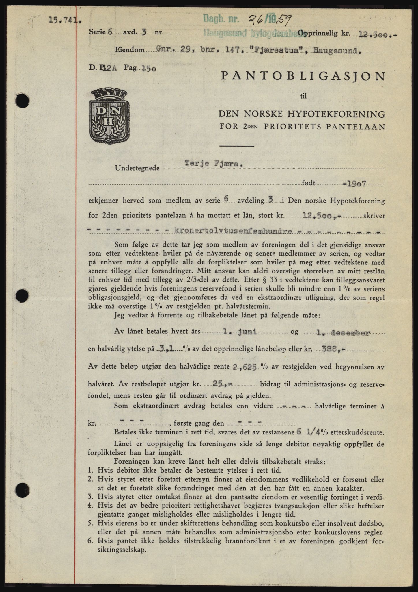 Haugesund tingrett, SAST/A-101415/01/II/IIC/L0044: Mortgage book no. B 44, 1958-1959, Diary no: : 26/1959