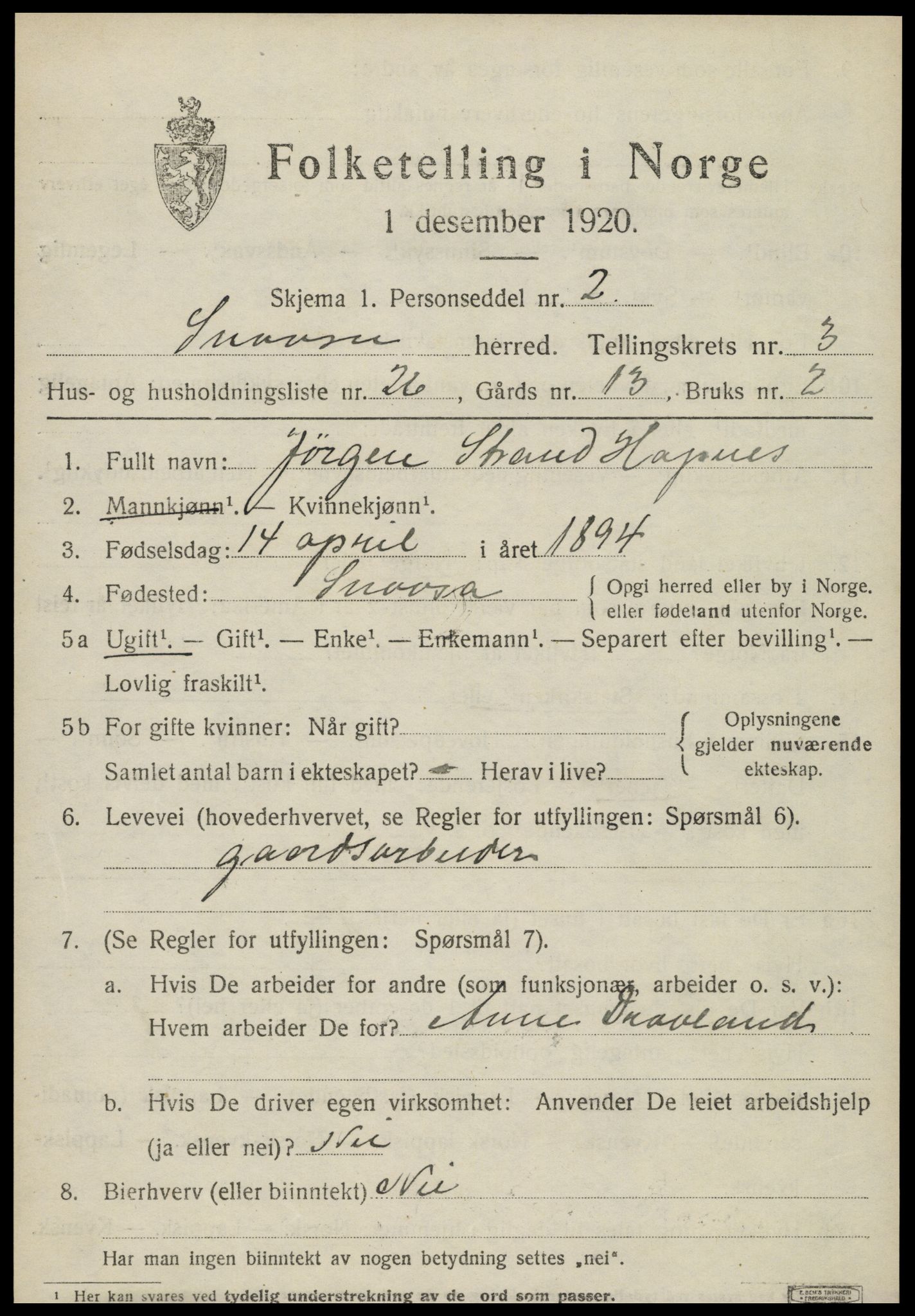 SAT, 1920 census for Snåsa, 1920, p. 1820