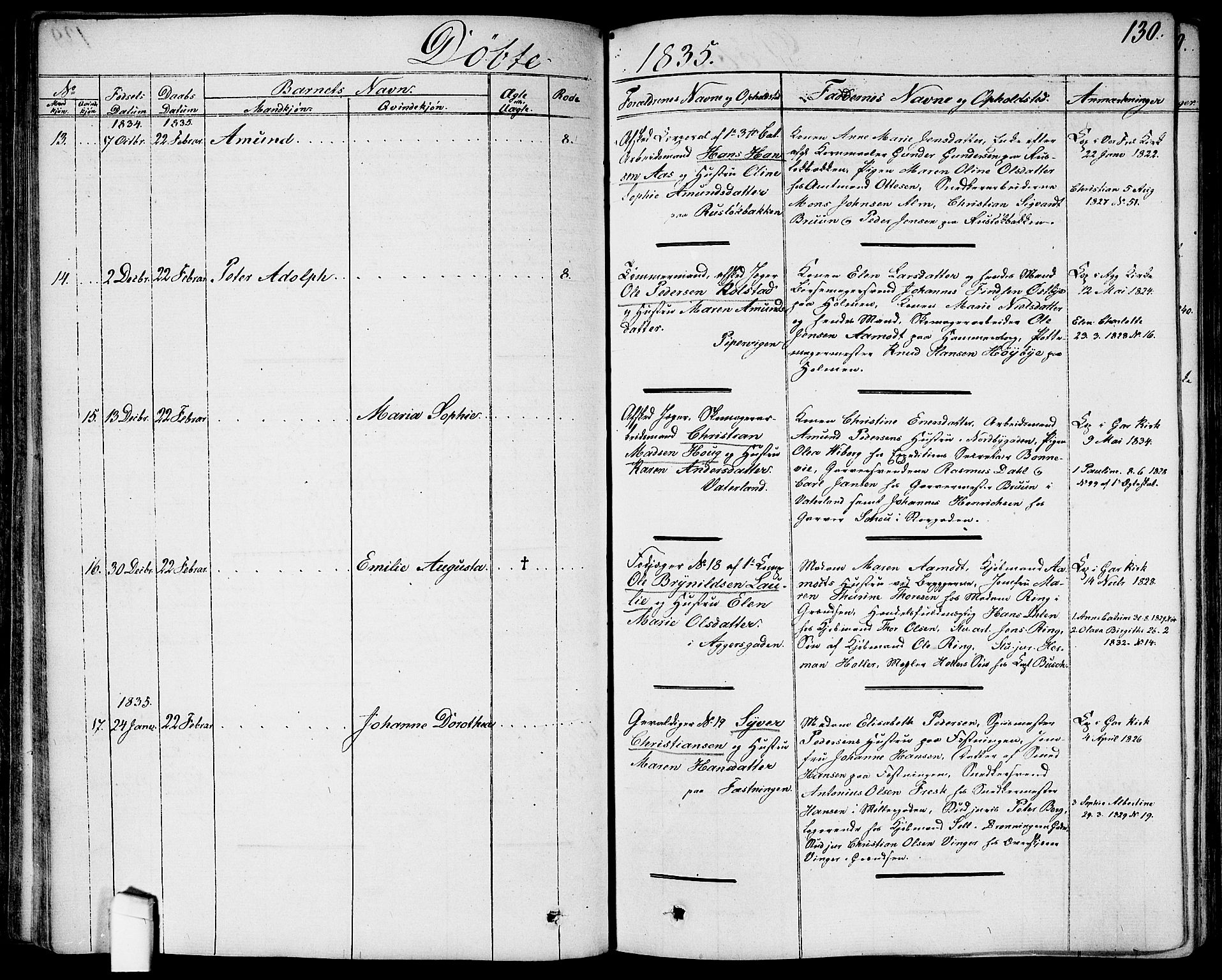 Garnisonsmenigheten Kirkebøker, AV/SAO-A-10846/G/Ga/L0004: Parish register (copy) no. 4, 1828-1840, p. 130