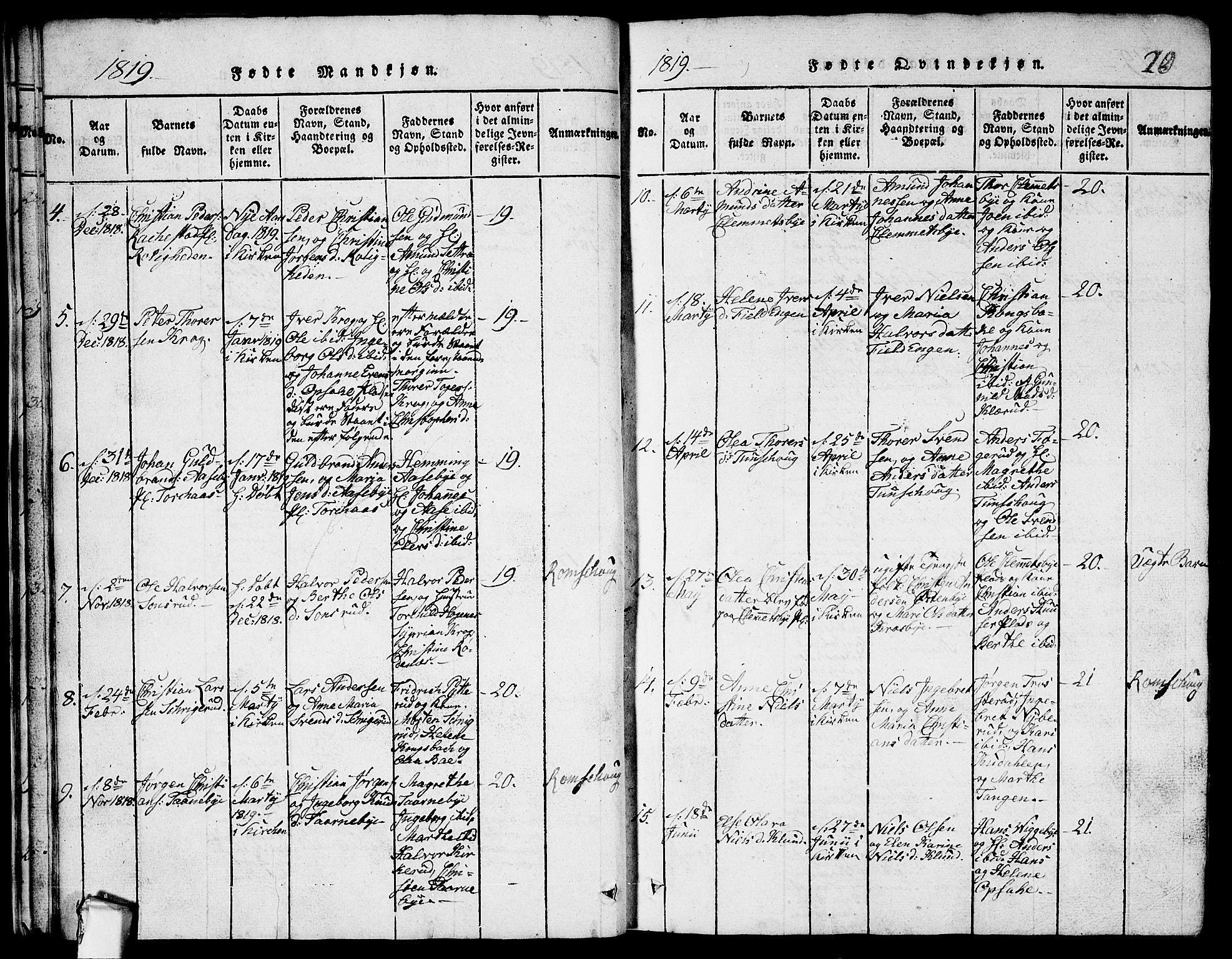 Rødenes prestekontor Kirkebøker, SAO/A-2005/G/Ga/L0001: Parish register (copy) no.  I 1, 1814-1841, p. 20