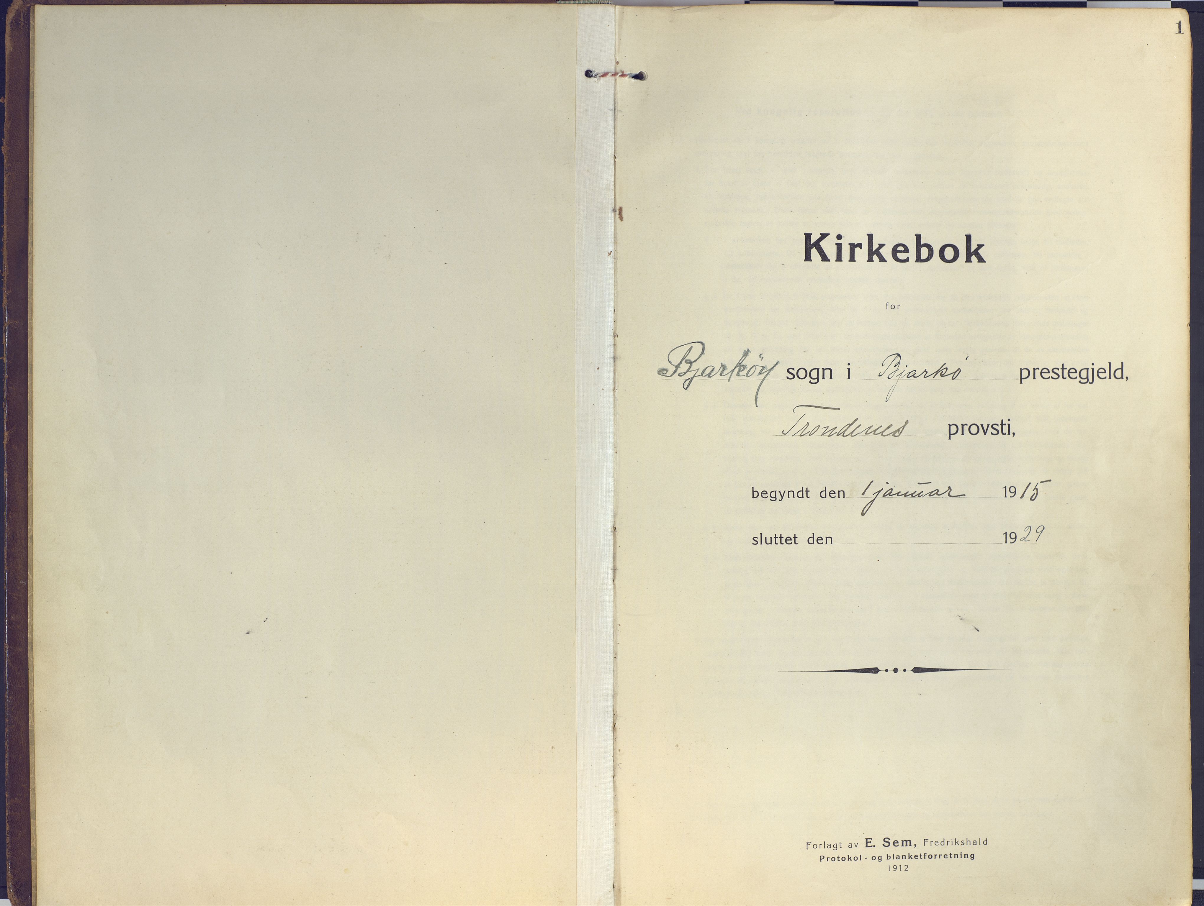Sand/Bjarkøy sokneprestkontor, SATØ/S-0811/I/Ia/Iaa/L0006kirke: Parish register (official) no. 6, 1915-1929, p. 1