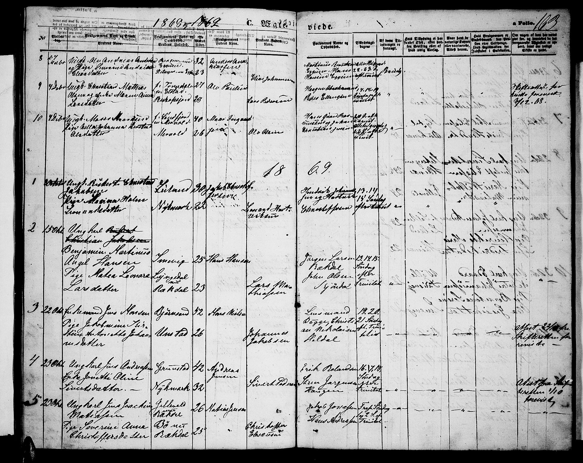 Ministerialprotokoller, klokkerbøker og fødselsregistre - Nordland, SAT/A-1459/880/L1140: Parish register (copy) no. 880C02, 1861-1875, p. 163