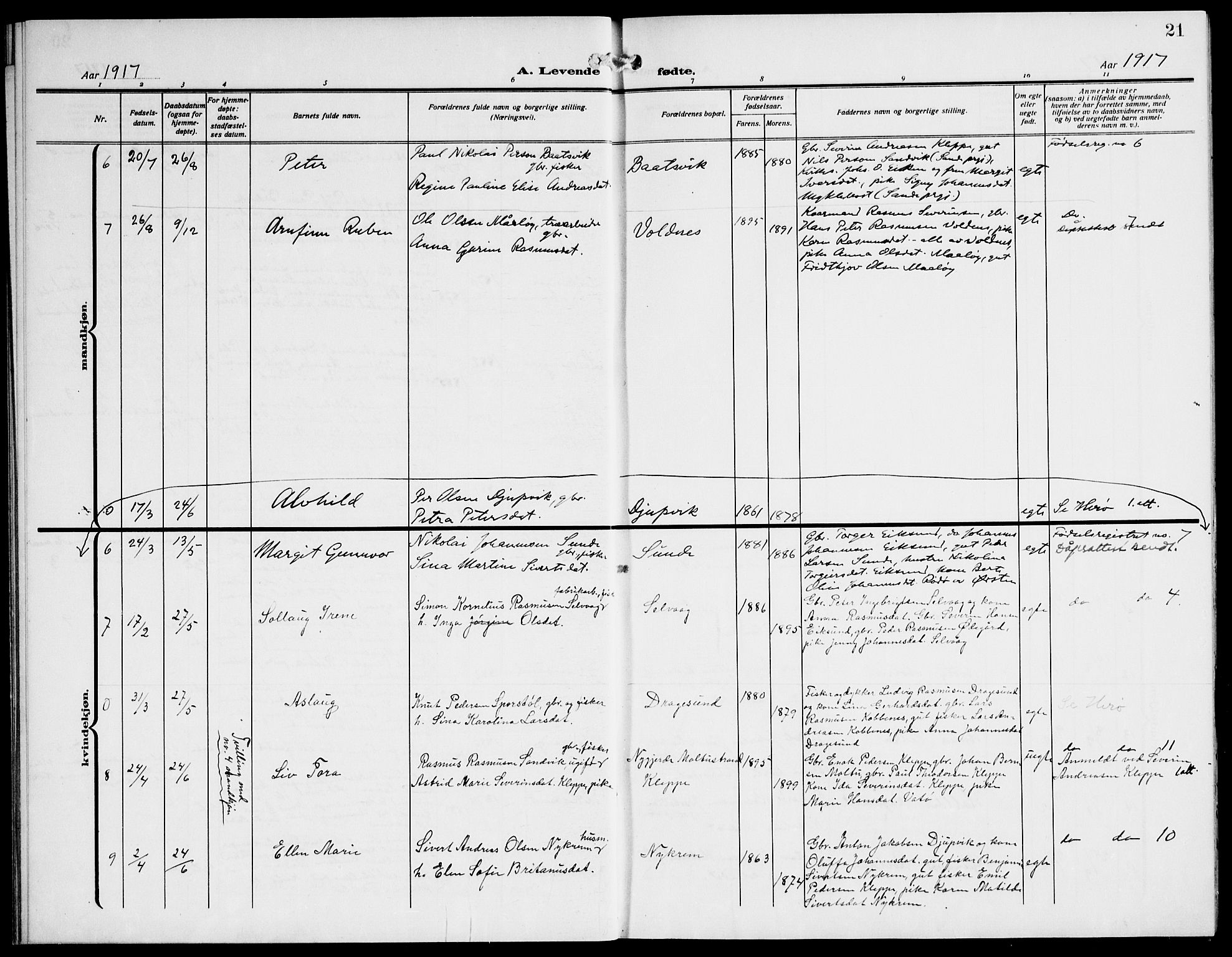 Ministerialprotokoller, klokkerbøker og fødselsregistre - Møre og Romsdal, AV/SAT-A-1454/508/L0096: Parish register (official) no. 508A03, 1911-1920, p. 21