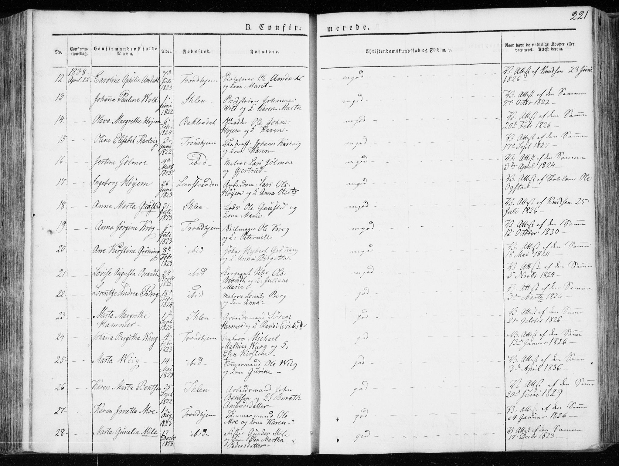 Ministerialprotokoller, klokkerbøker og fødselsregistre - Sør-Trøndelag, AV/SAT-A-1456/601/L0047: Parish register (official) no. 601A15, 1831-1839, p. 221