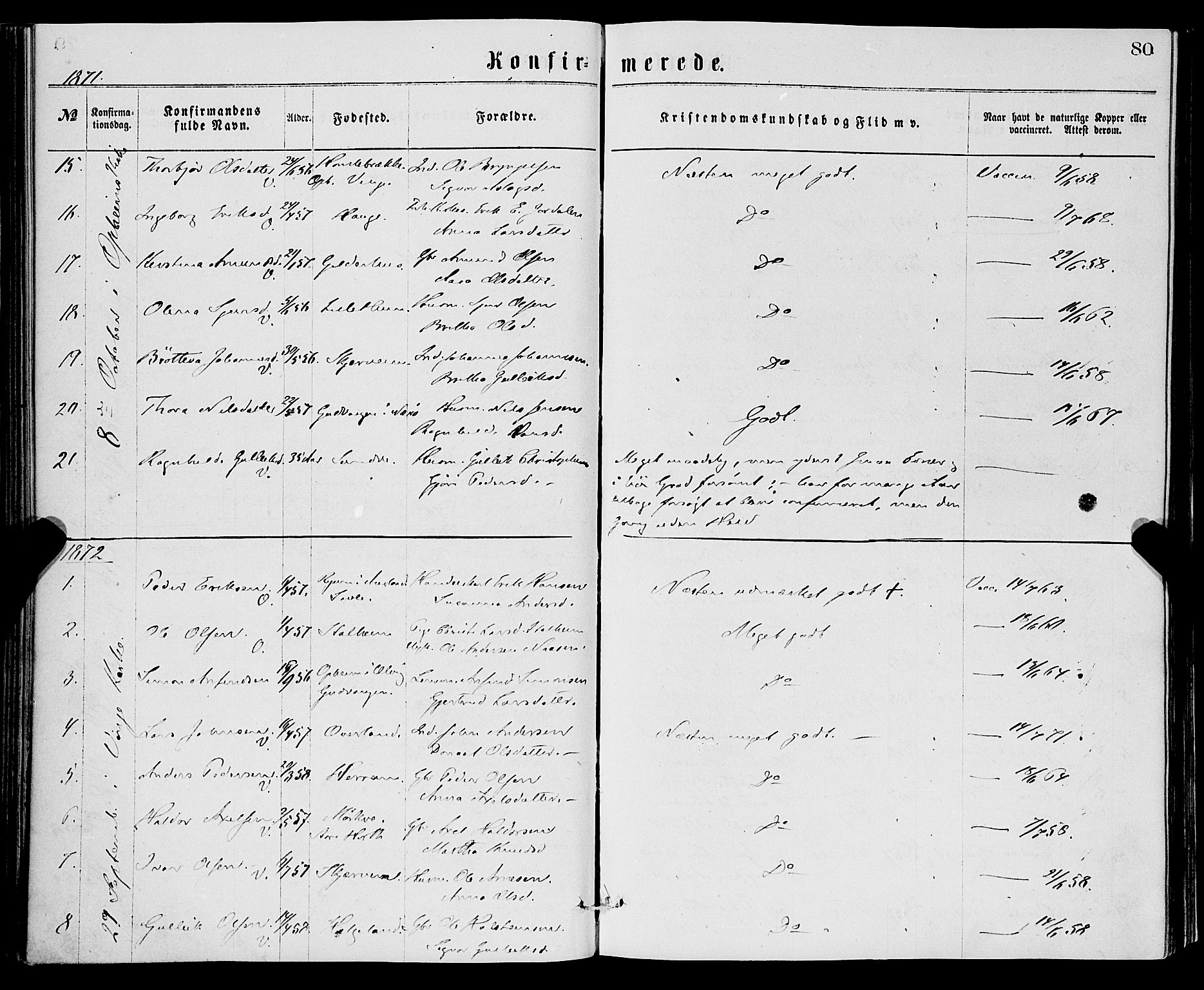Vossestrand Sokneprestembete, SAB/A-79101/H/Haa: Parish register (official) no. A 1, 1866-1877, p. 80