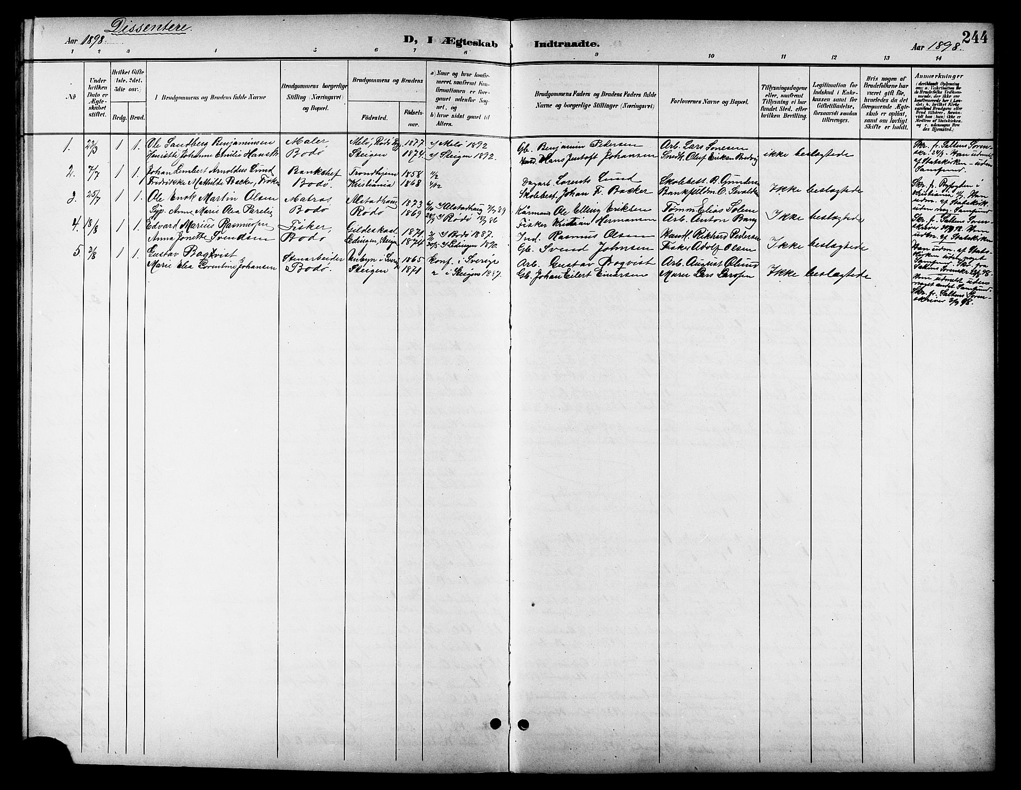 Ministerialprotokoller, klokkerbøker og fødselsregistre - Nordland, SAT/A-1459/801/L0033: Parish register (copy) no. 801C08, 1898-1910, p. 244