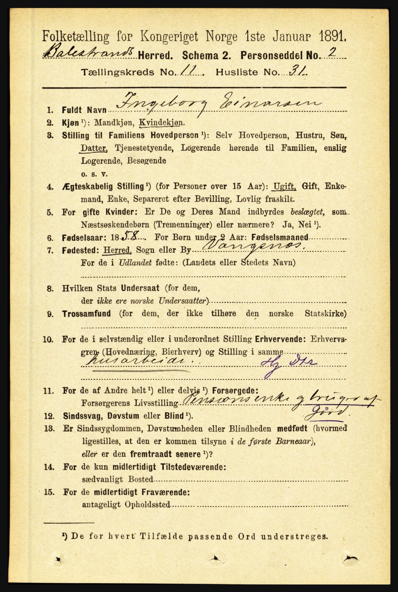 RA, 1891 census for 1418 Balestrand, 1891, p. 2647