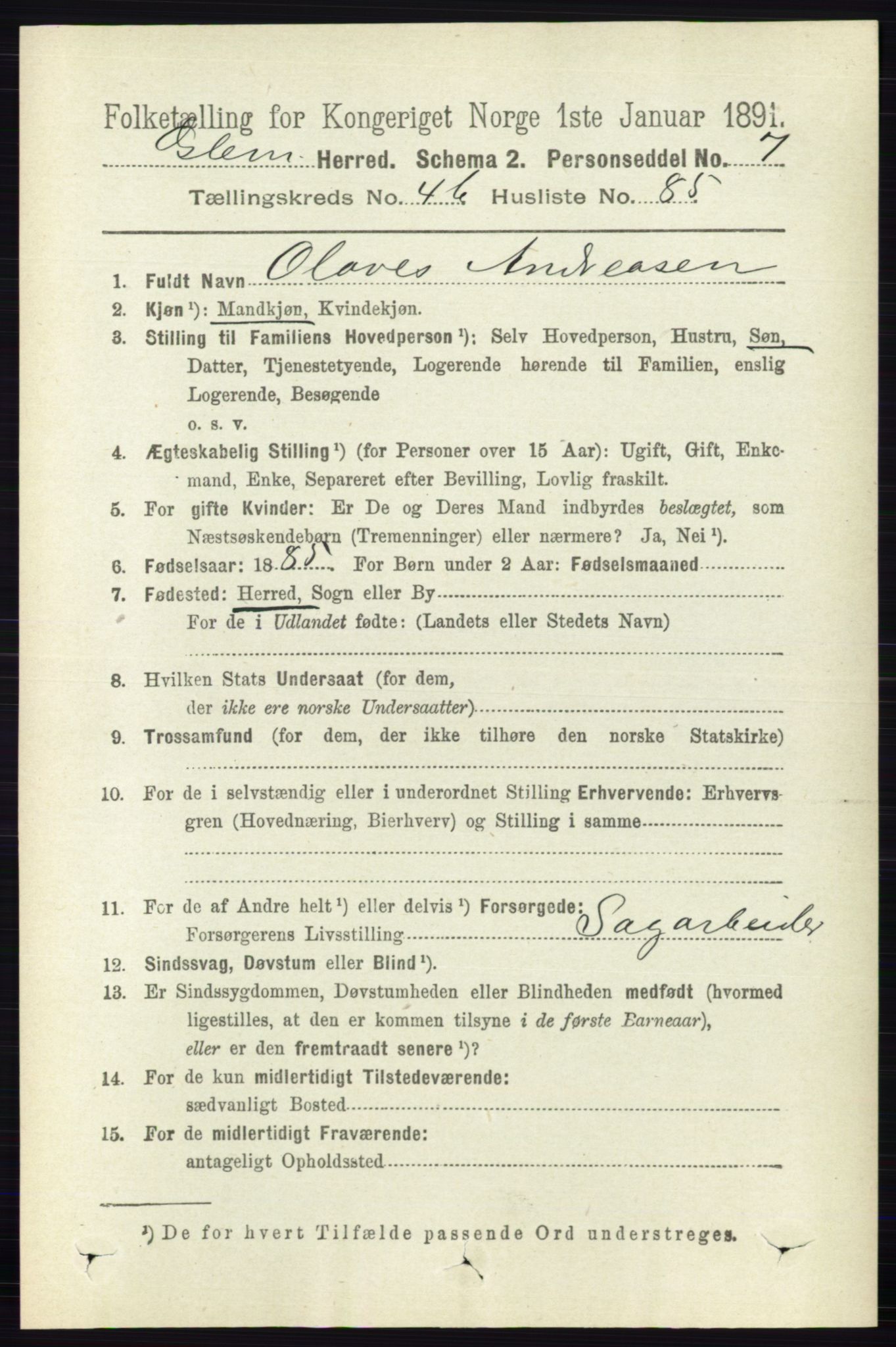 RA, 1891 census for 0132 Glemmen, 1891, p. 5779