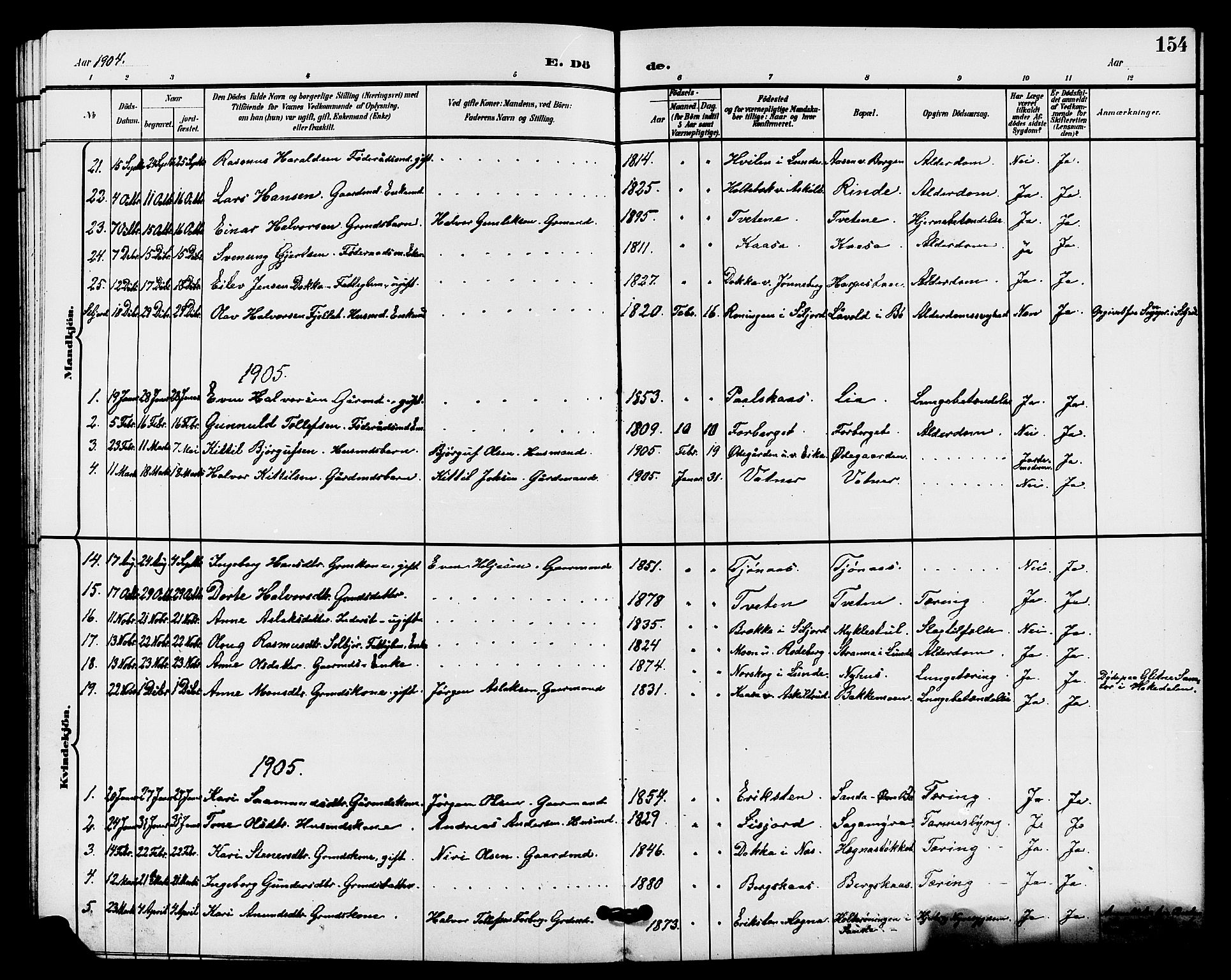 Bø kirkebøker, AV/SAKO-A-257/G/Ga/L0006: Parish register (copy) no. 6, 1898-1909, p. 154