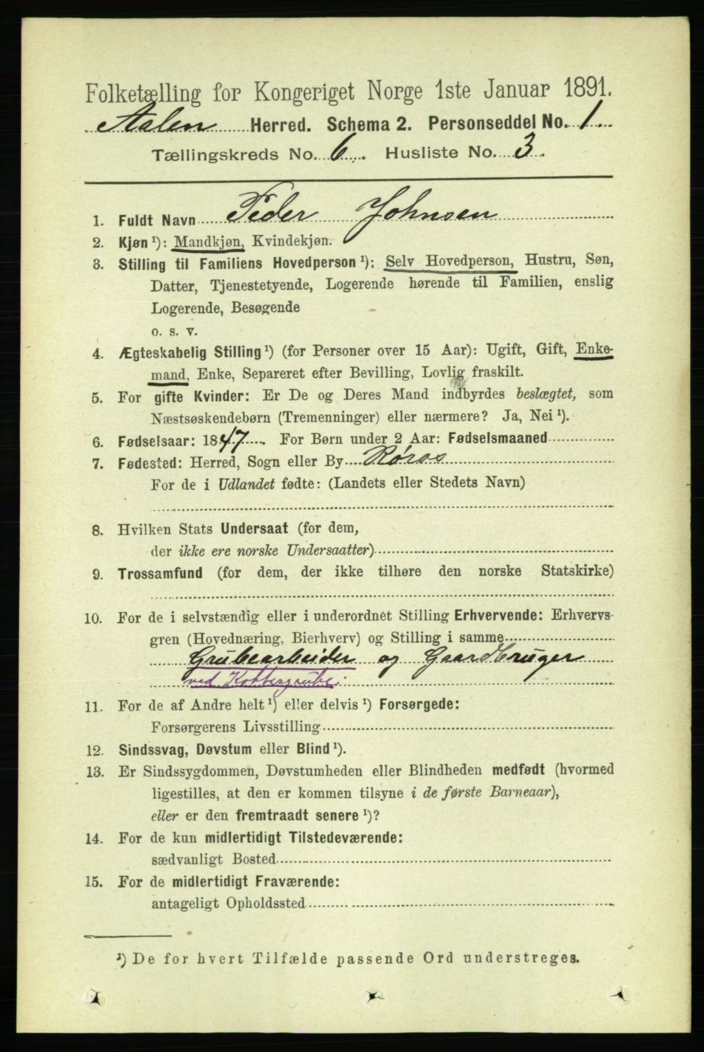 RA, 1891 census for 1644 Ålen, 1891, p. 1930