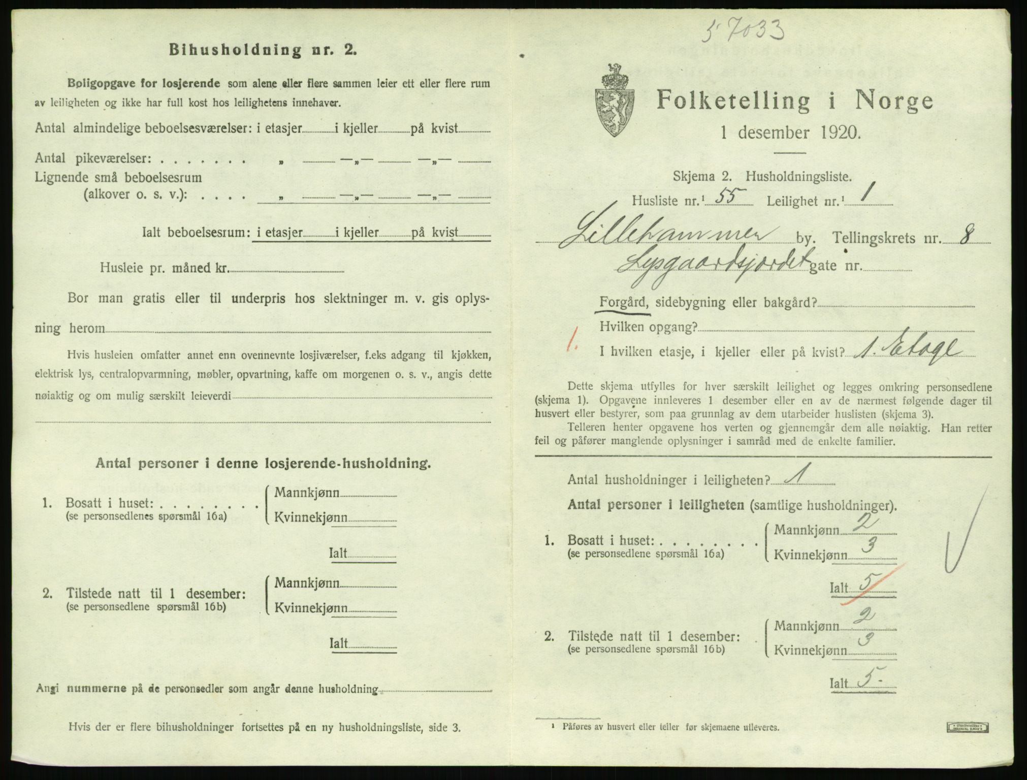 SAH, 1920 census for Lillehammer, 1920, p. 3028