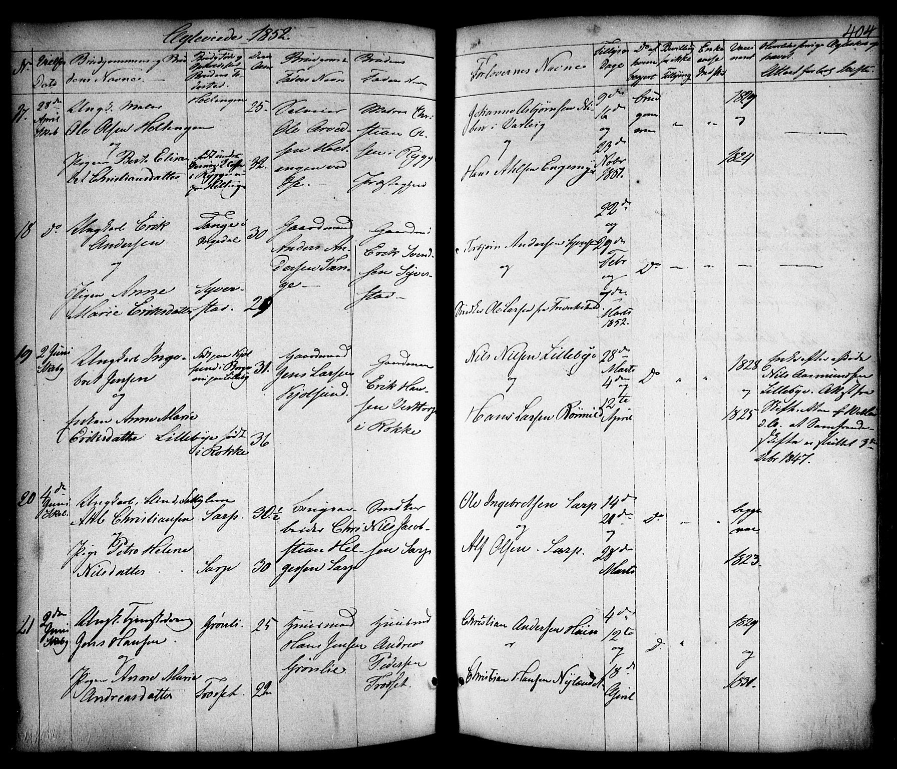 Skjeberg prestekontor Kirkebøker, AV/SAO-A-10923/F/Fa/L0006: Parish register (official) no. I 6, 1846-1858, p. 404