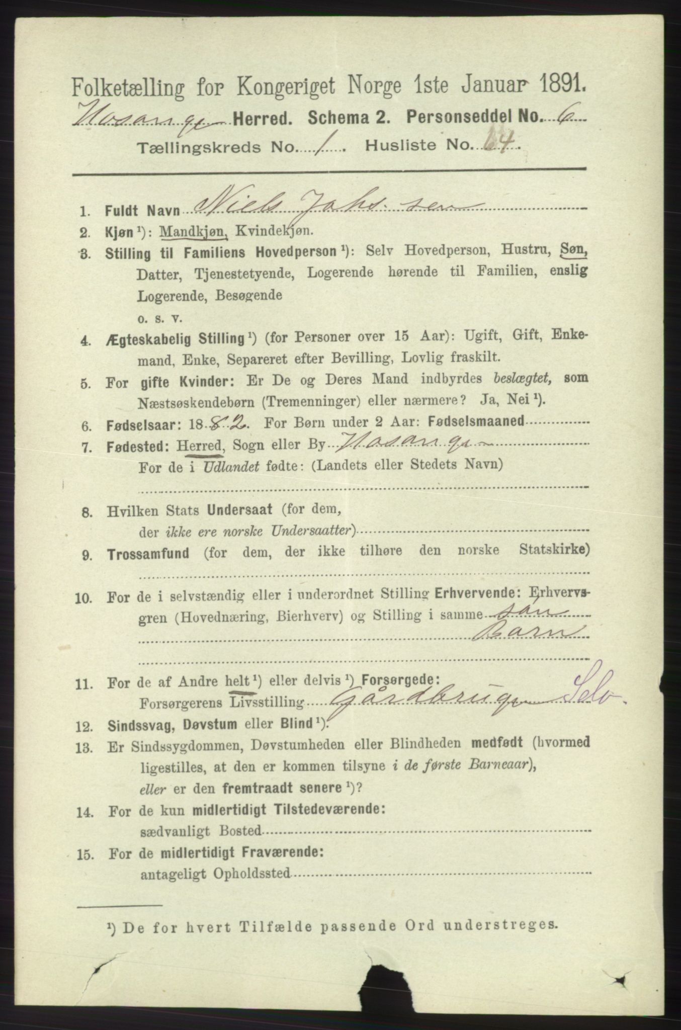 RA, 1891 census for 1253 Hosanger, 1891, p. 509