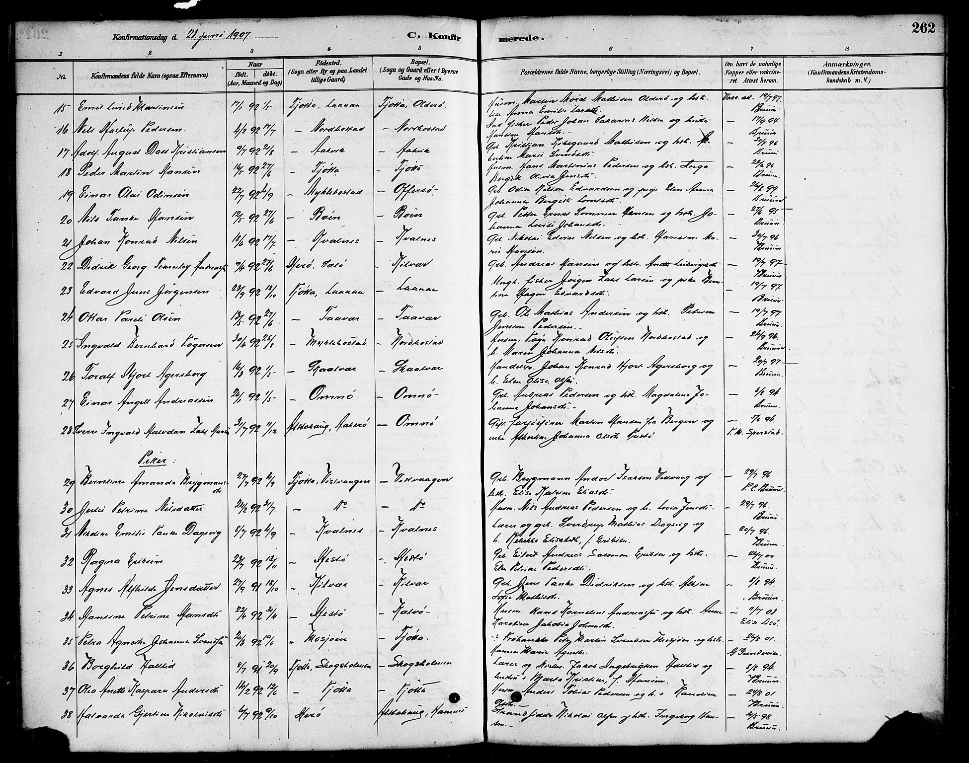 Ministerialprotokoller, klokkerbøker og fødselsregistre - Nordland, AV/SAT-A-1459/817/L0268: Parish register (copy) no. 817C03, 1884-1920, p. 262