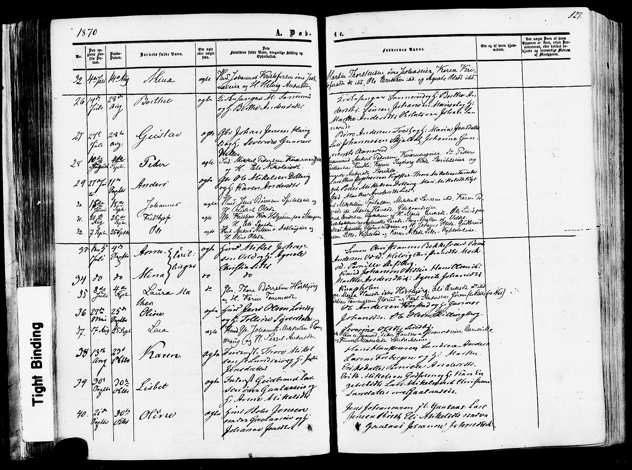 Vang prestekontor, Hedmark, SAH/PREST-008/H/Ha/Haa/L0013: Parish register (official) no. 13, 1855-1879, p. 127