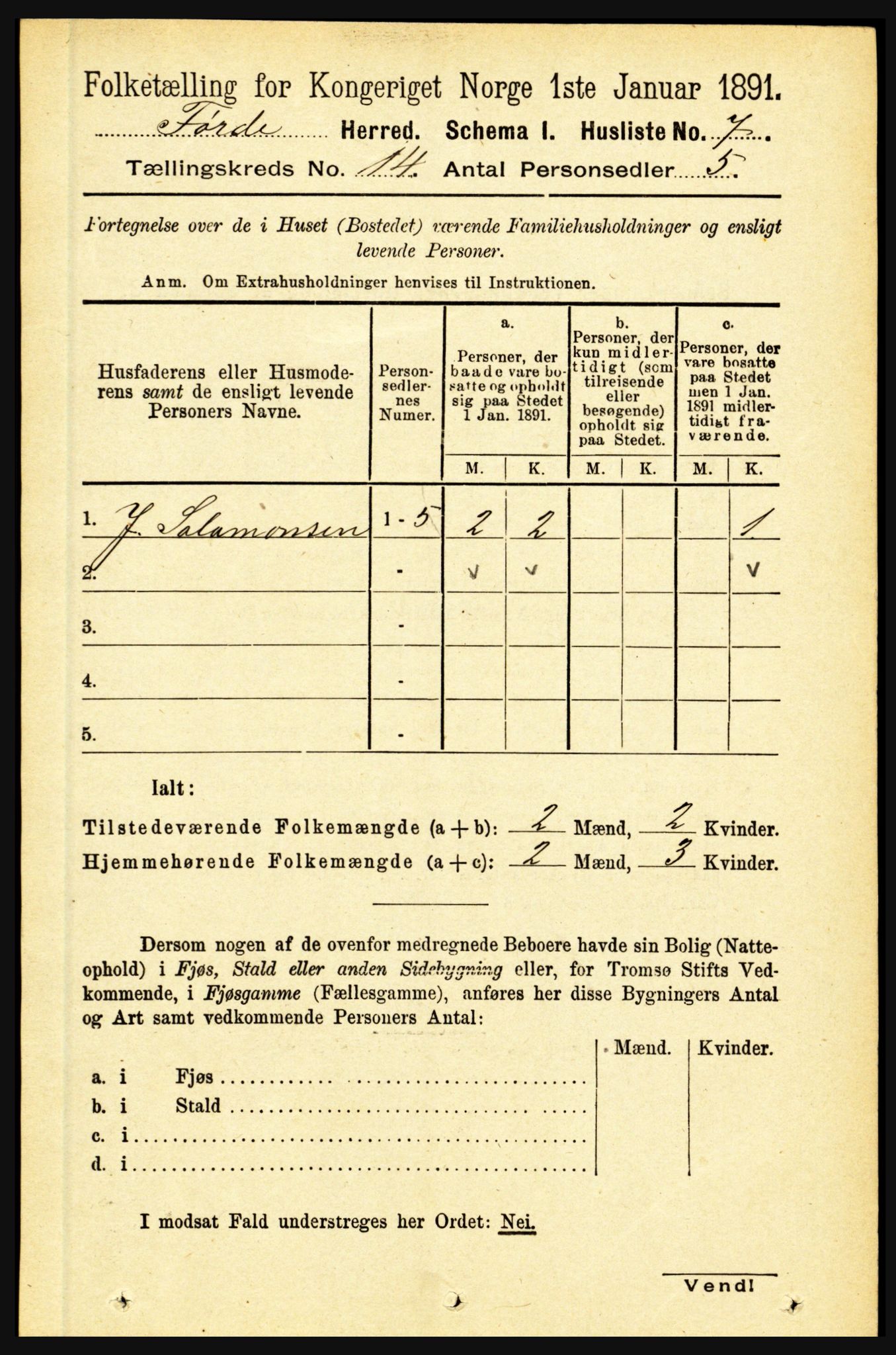 RA, 1891 census for 1432 Førde, 1891, p. 5066