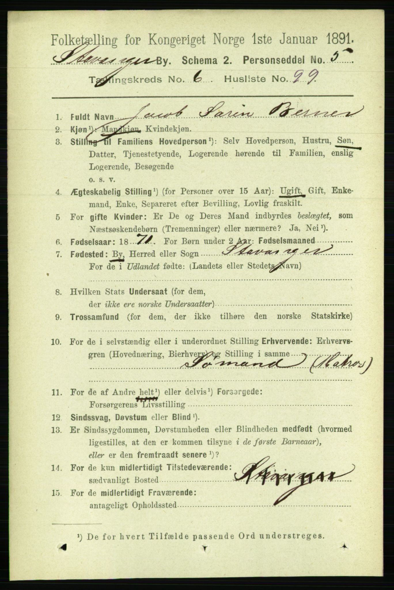 RA, 1891 census for 1103 Stavanger, 1891, p. 10886