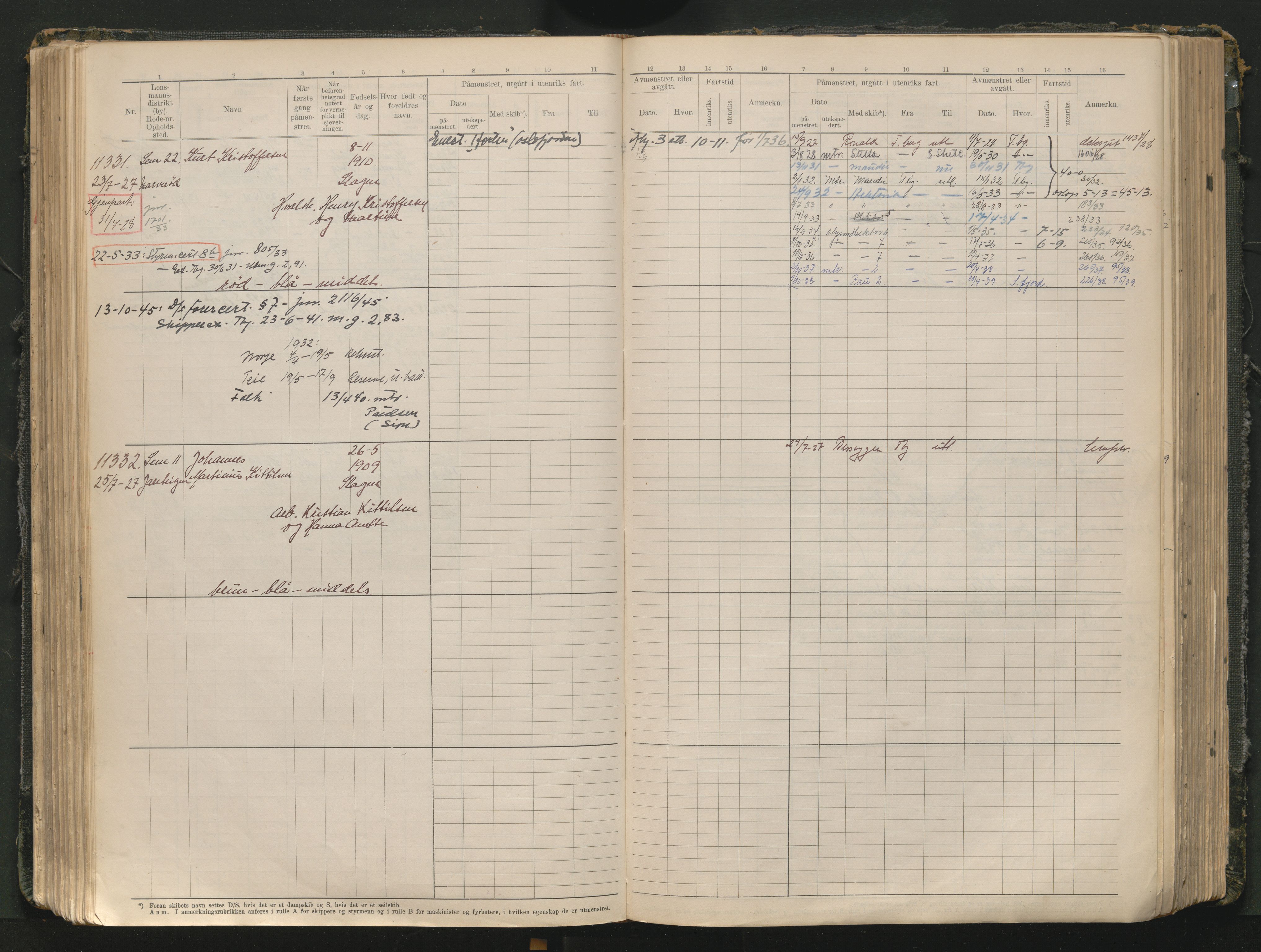 Tønsberg innrulleringskontor, AV/SAKO-A-786/F/Fc/Fcb/L0012: Hovedrulle Patent nr. 10828-12216, 1925-1948