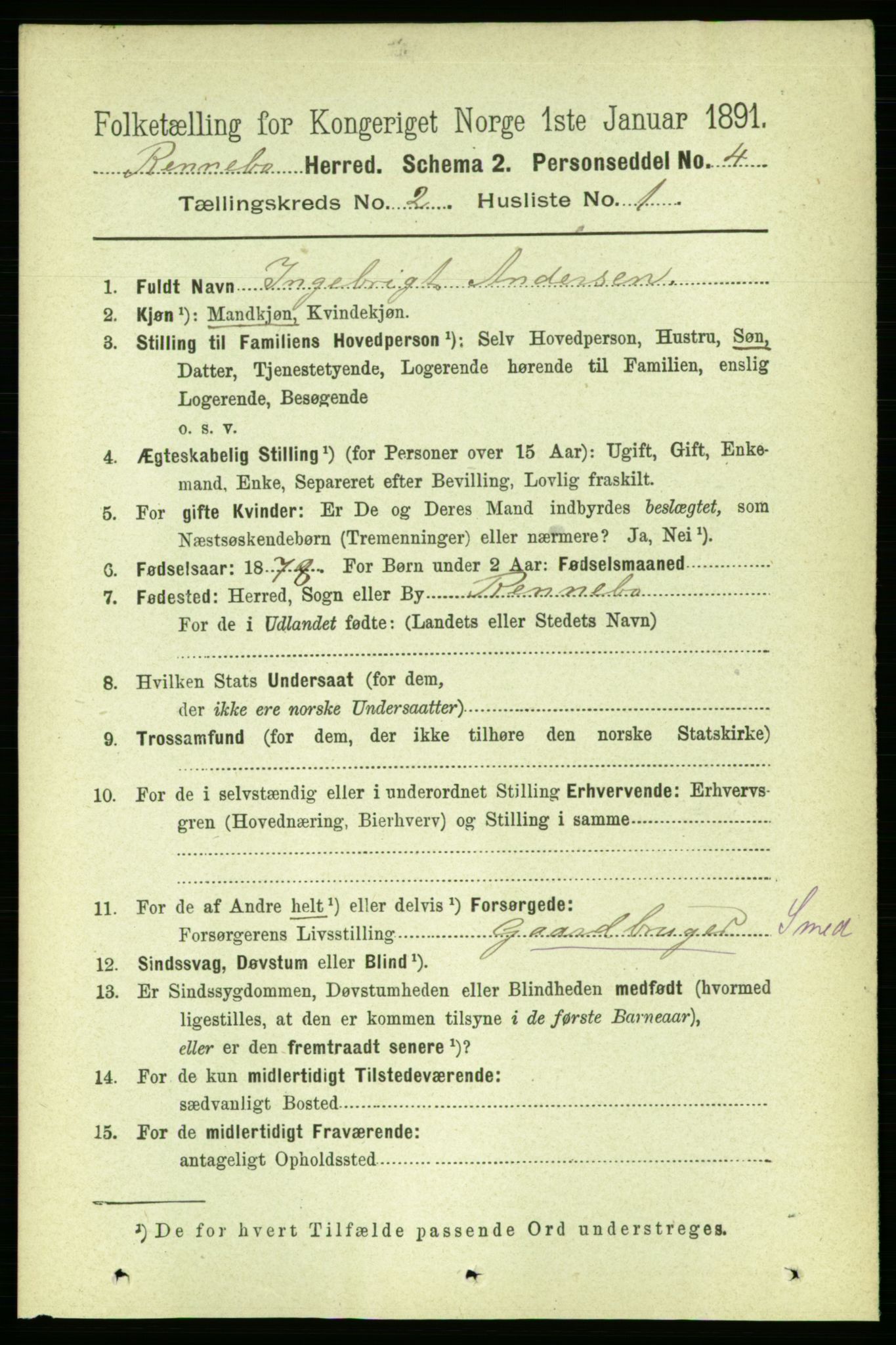 RA, 1891 census for 1635 Rennebu, 1891, p. 718