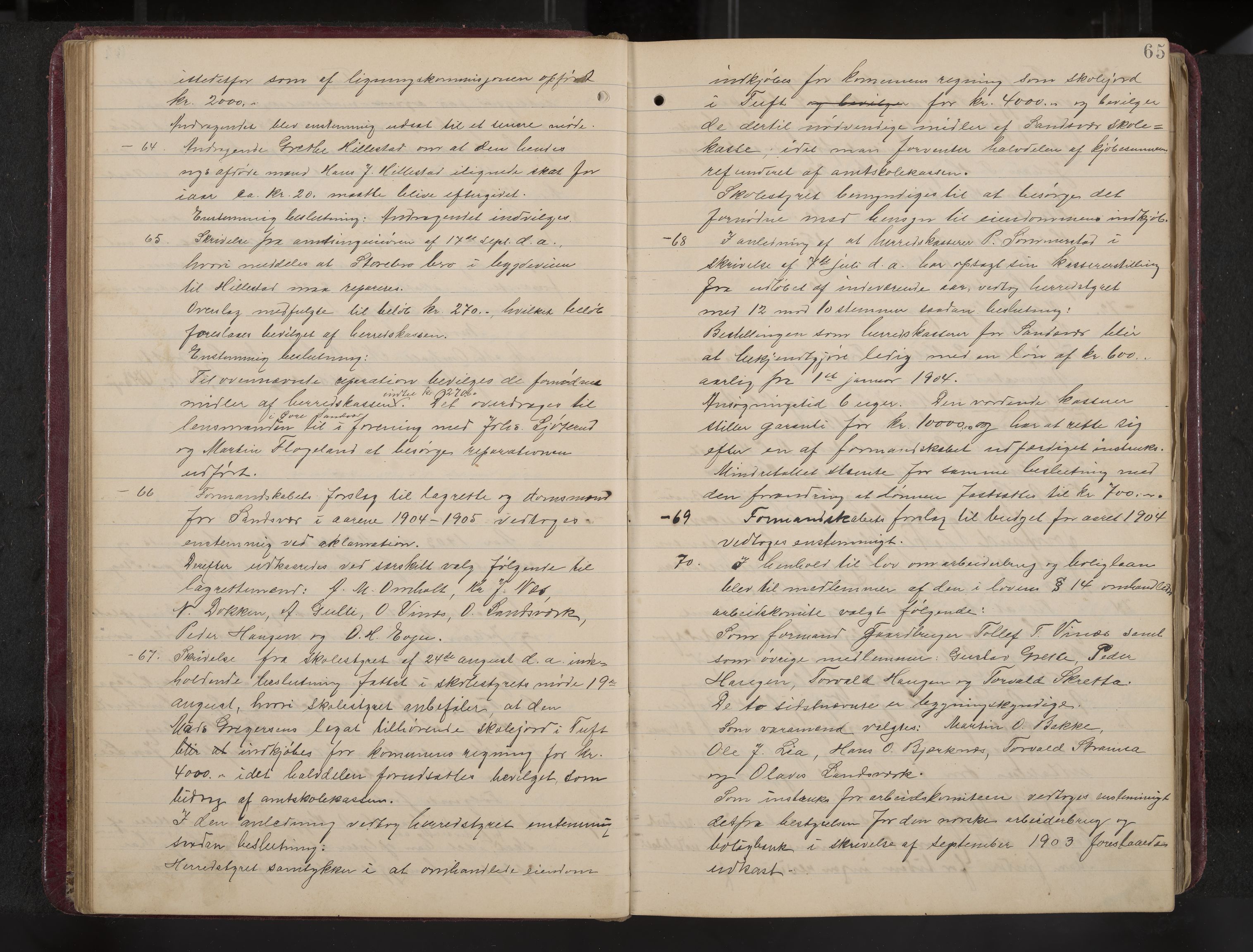 Ytre Sandsvær formannskap og sentraladministrasjon, IKAK/0629021/A/Aa/L0001: Møtebok med register, 1902-1919, p. 65