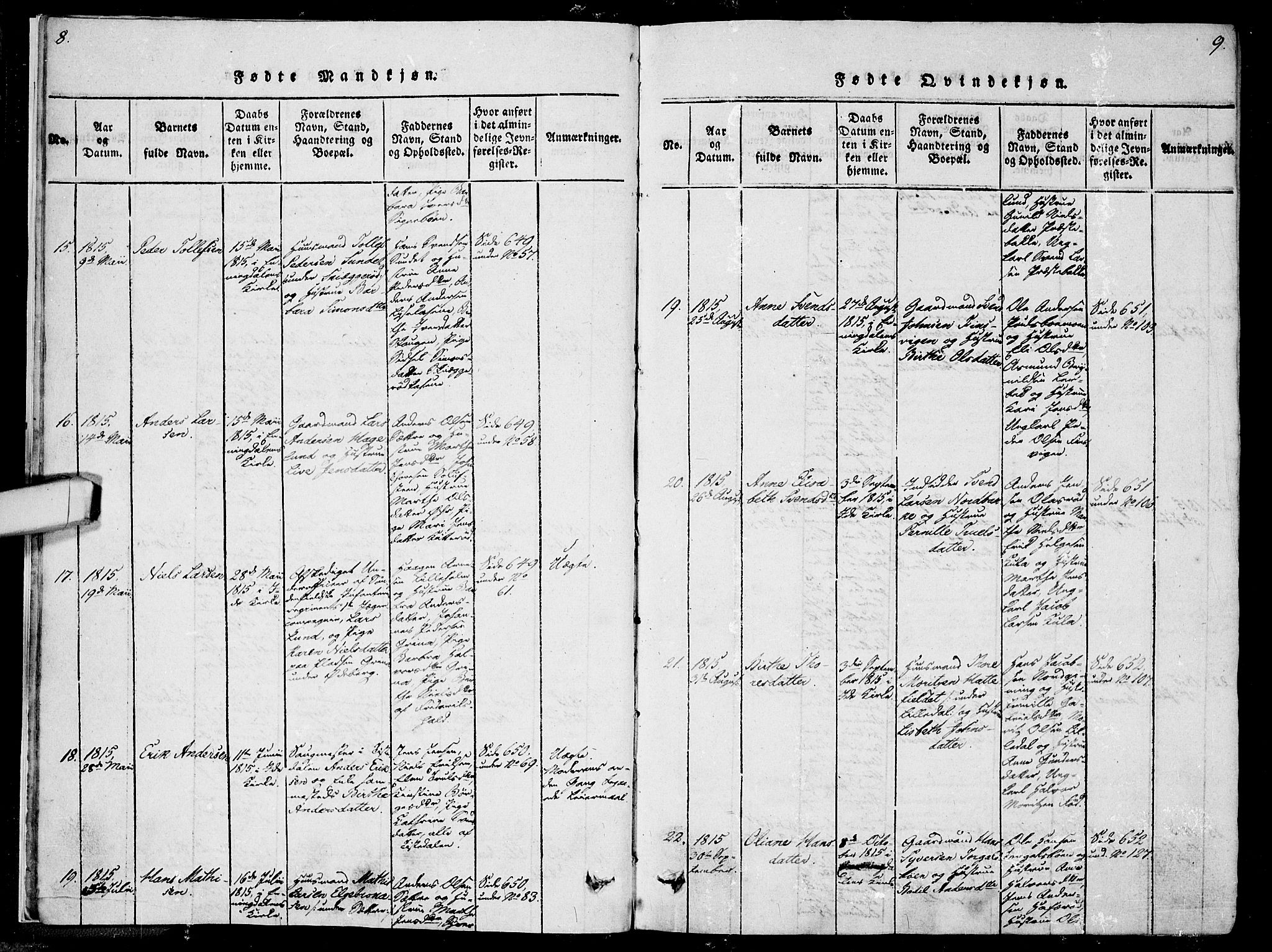 Idd prestekontor Kirkebøker, AV/SAO-A-10911/F/Fc/L0002: Parish register (official) no. III 2, 1815-1831, p. 8-9