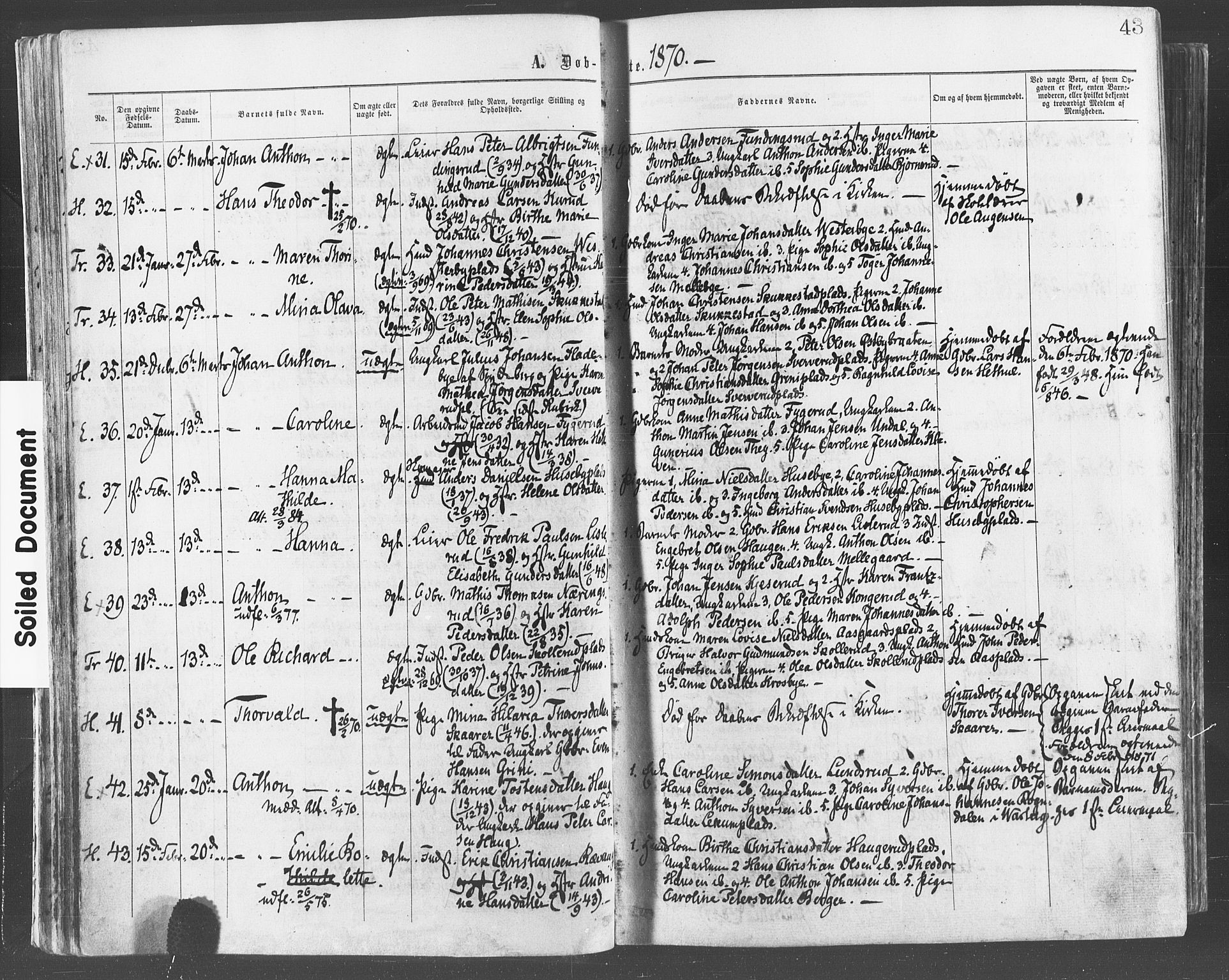 Eidsberg prestekontor Kirkebøker, AV/SAO-A-10905/F/Fa/L0011: Parish register (official) no. I 11, 1867-1878, p. 43