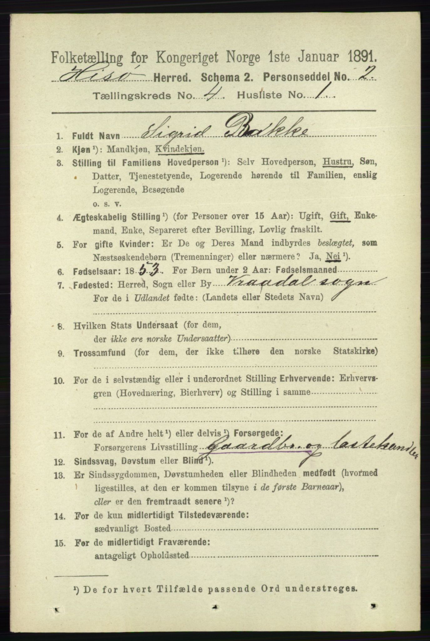 RA, 1891 census for 0922 Hisøy, 1891, p. 3310