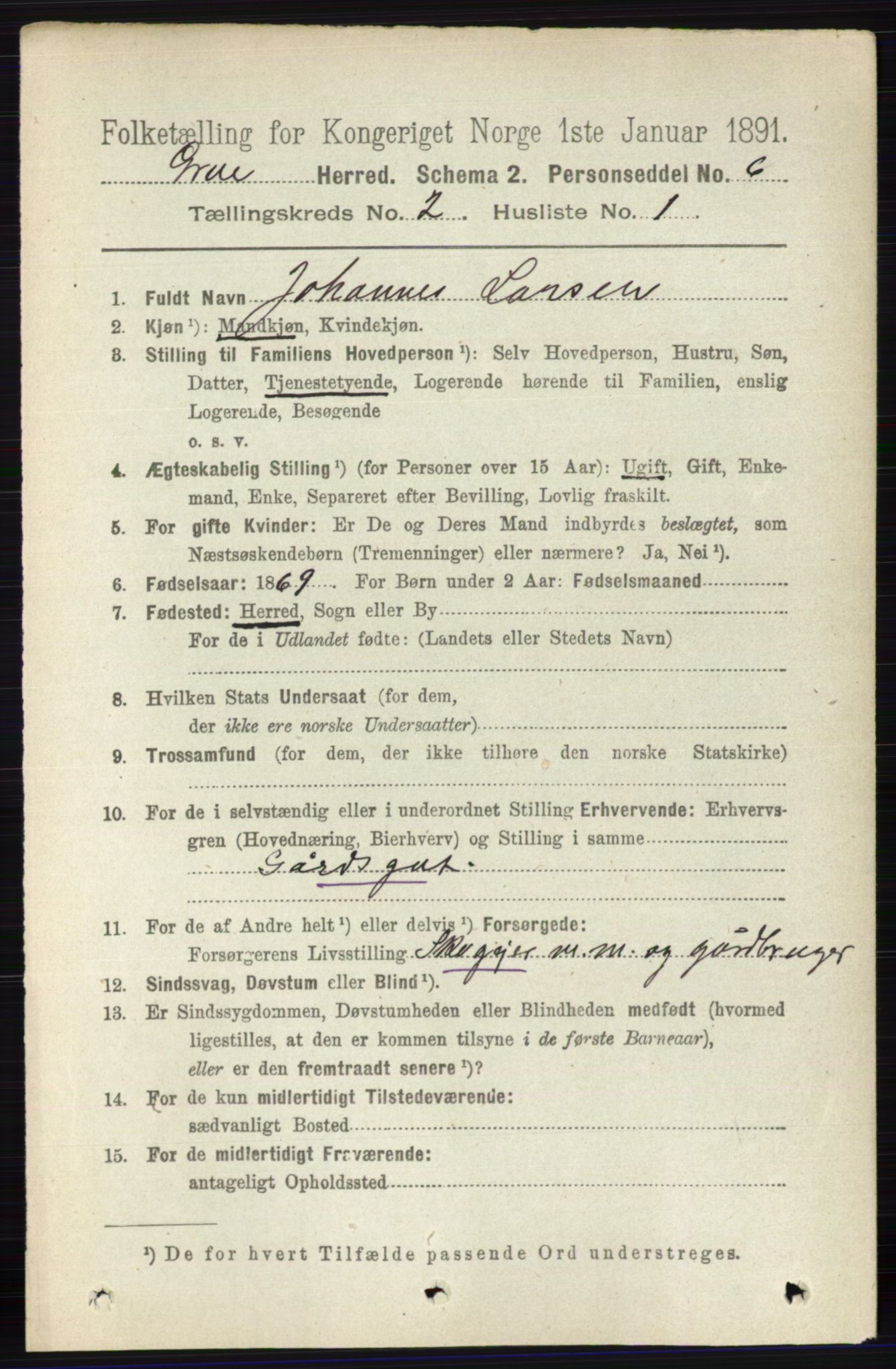 RA, 1891 census for 0423 Grue, 1891, p. 1077