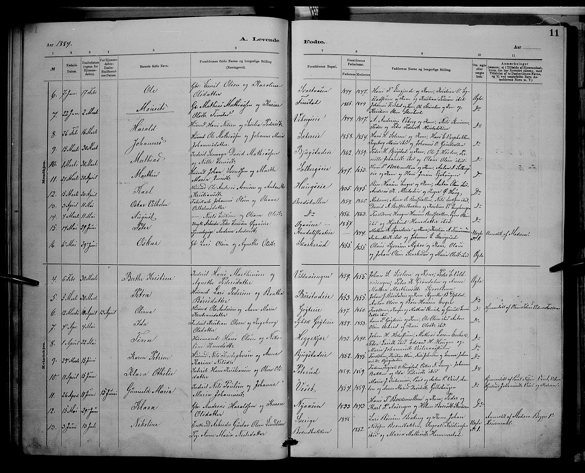 Vardal prestekontor, SAH/PREST-100/H/Ha/Hab/L0008: Parish register (copy) no. 8, 1881-1898, p. 11