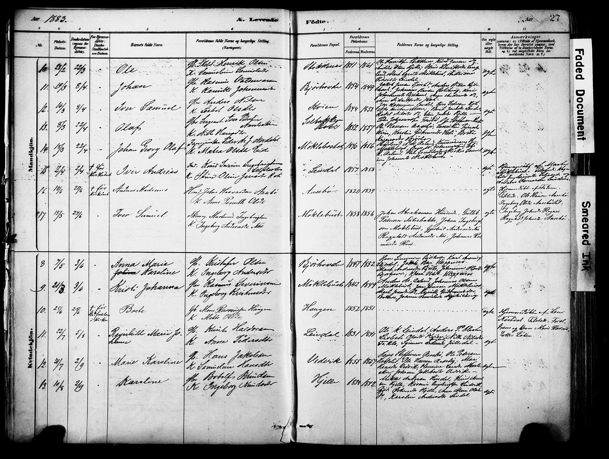 Eid sokneprestembete, AV/SAB-A-82301/H/Haa/Haab/L0001: Parish register (official) no. B 1, 1879-1906, p. 27